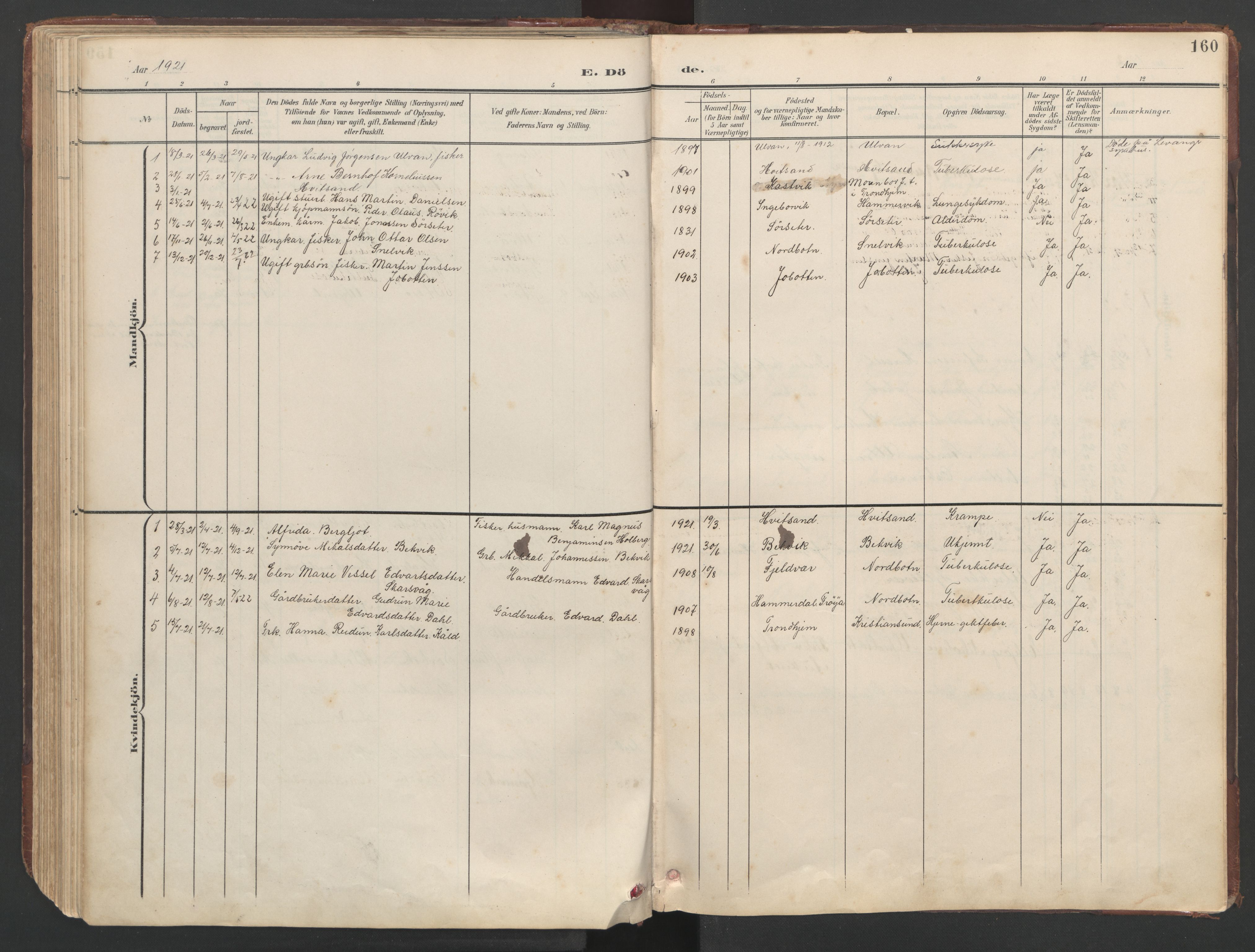 Ministerialprotokoller, klokkerbøker og fødselsregistre - Sør-Trøndelag, AV/SAT-A-1456/638/L0571: Parish register (copy) no. 638C03, 1901-1930, p. 160