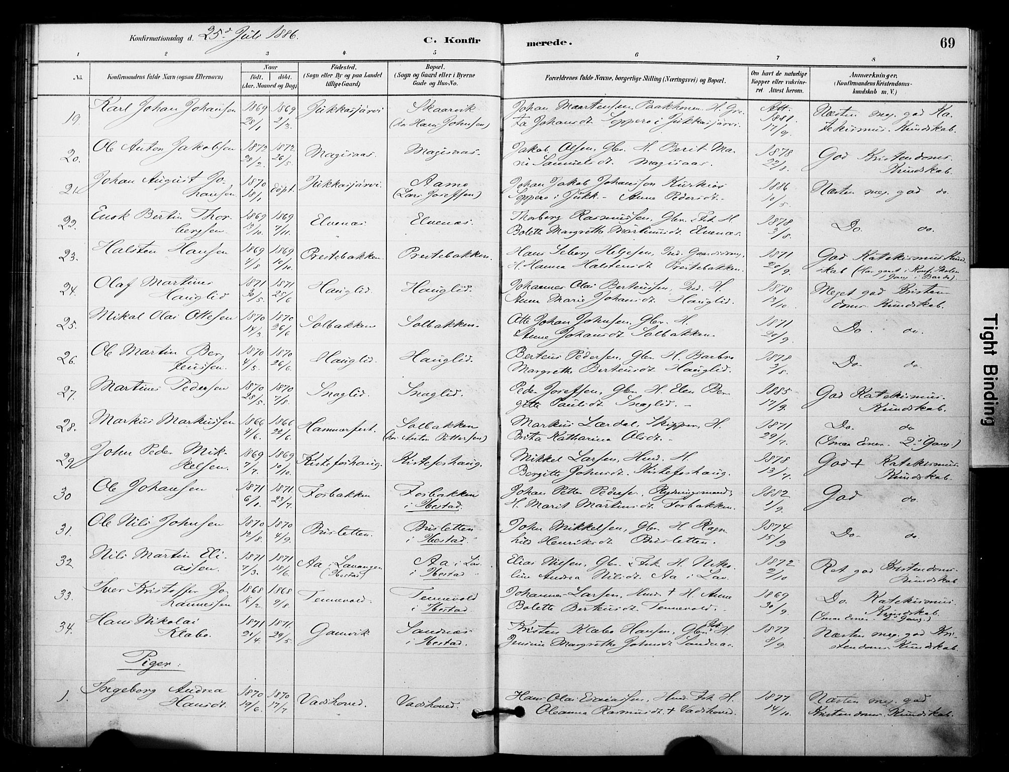 Ibestad sokneprestembete, AV/SATØ-S-0077/H/Ha/Haa/L0014kirke: Parish register (official) no. 14, 1880-1887, p. 69