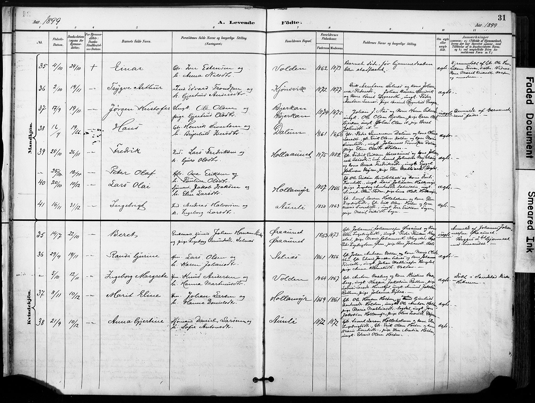 Ministerialprotokoller, klokkerbøker og fødselsregistre - Sør-Trøndelag, SAT/A-1456/630/L0497: Parish register (official) no. 630A10, 1896-1910, p. 31