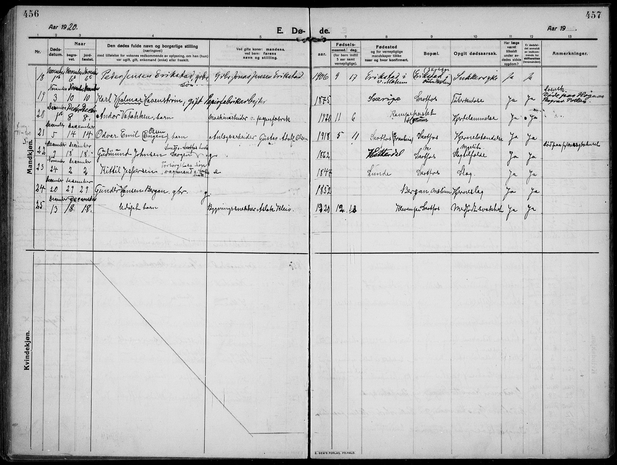 Solum kirkebøker, AV/SAKO-A-306/F/Fb/L0004: Parish register (official) no. II 4, 1913-1924, p. 456-457