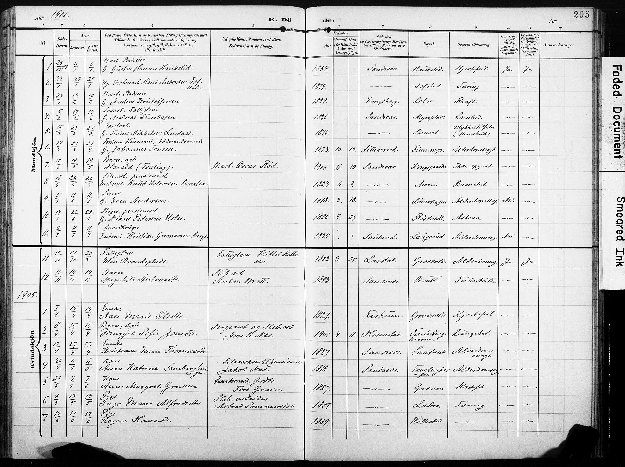 Sandsvær kirkebøker, AV/SAKO-A-244/G/Gd/L0004a: Parish register (copy) no. IV 4A, 1901-1932, p. 205