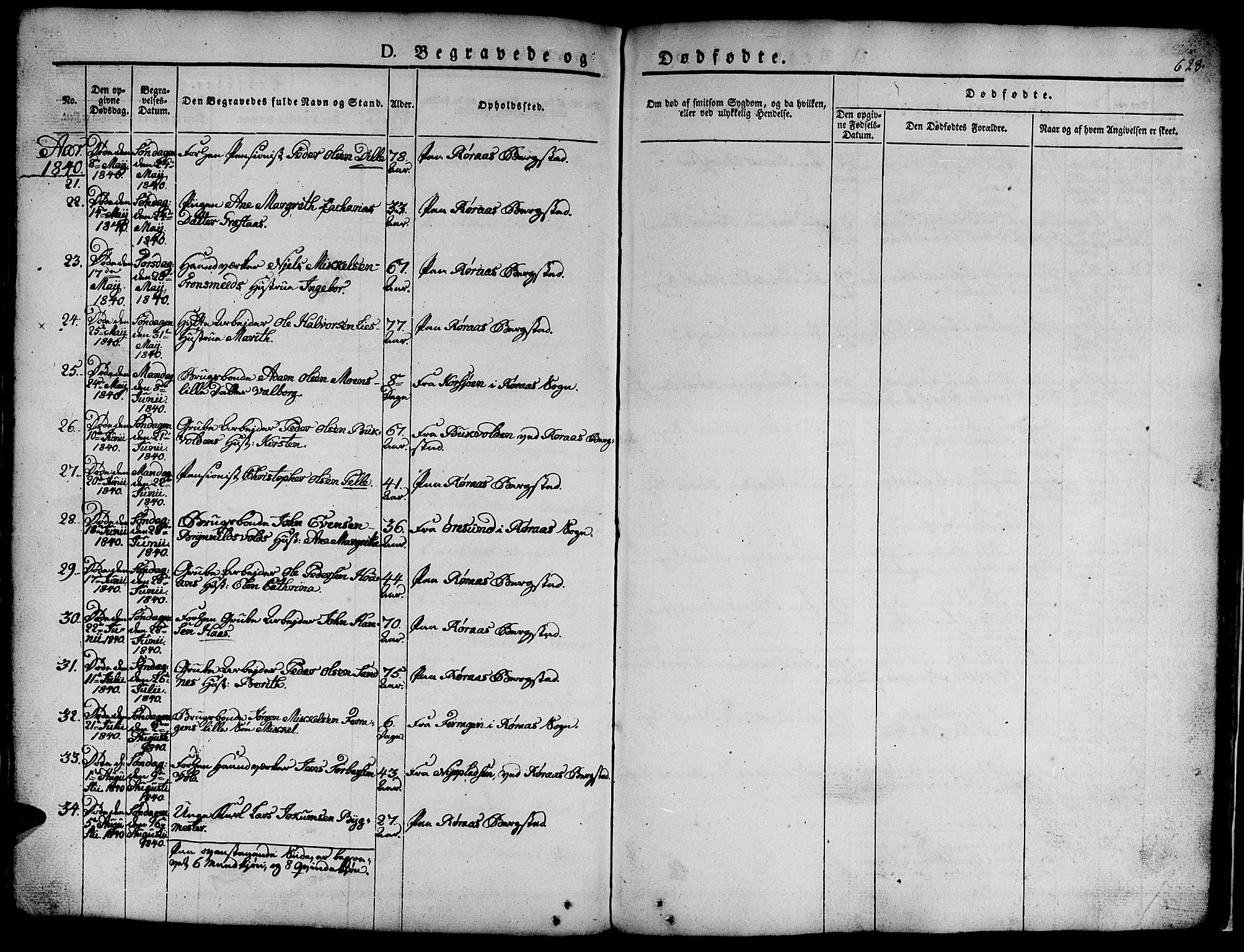 Ministerialprotokoller, klokkerbøker og fødselsregistre - Sør-Trøndelag, SAT/A-1456/681/L0939: Parish register (copy) no. 681C03, 1829-1855, p. 628