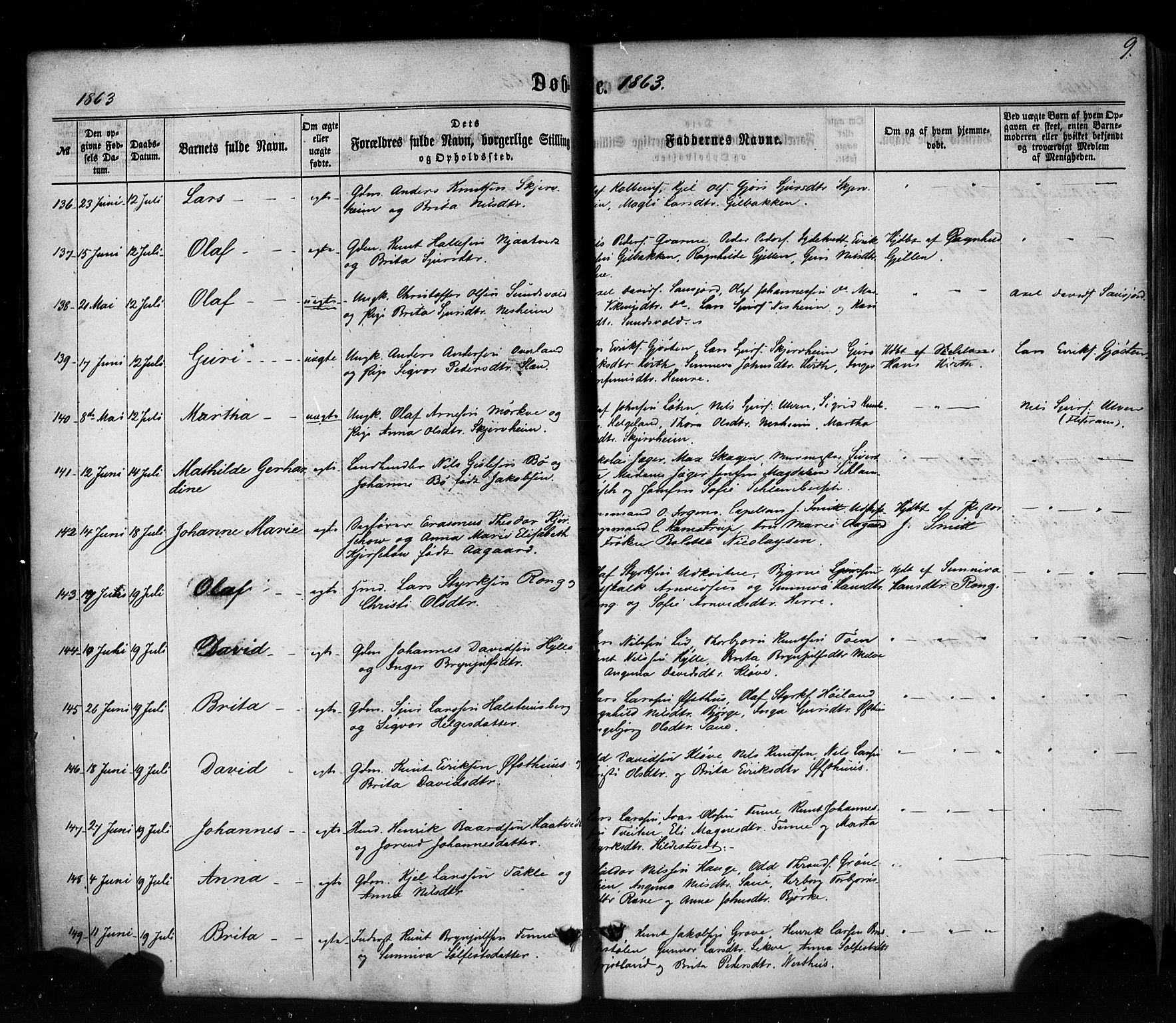 Voss sokneprestembete, AV/SAB-A-79001/H/Haa: Parish register (official) no. A 17, 1863-1886, p. 9