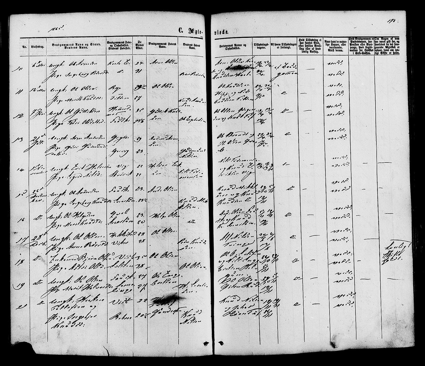 Vestre Slidre prestekontor, SAH/PREST-136/H/Ha/Haa/L0003: Parish register (official) no. 3, 1865-1880, p. 172