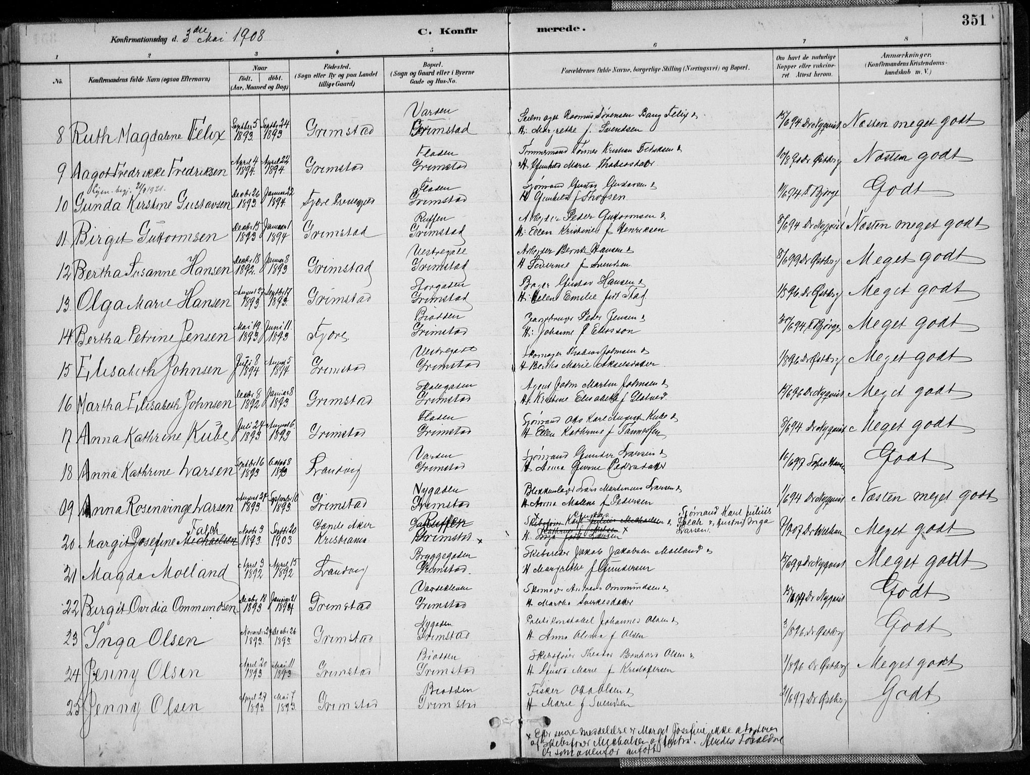 Grimstad sokneprestkontor, AV/SAK-1111-0017/F/Fa/L0003: Parish register (official) no. A 2, 1882-1912, p. 351