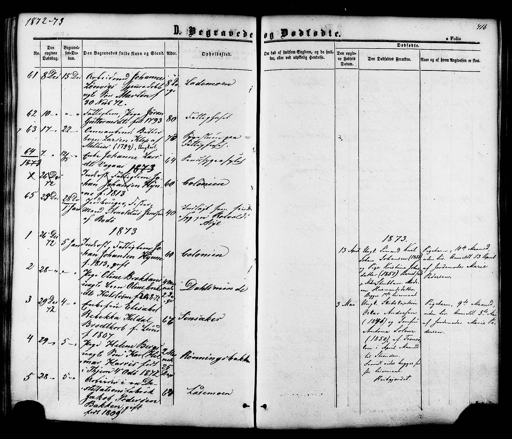 Ministerialprotokoller, klokkerbøker og fødselsregistre - Sør-Trøndelag, SAT/A-1456/606/L0293: Parish register (official) no. 606A08, 1866-1877, p. 416