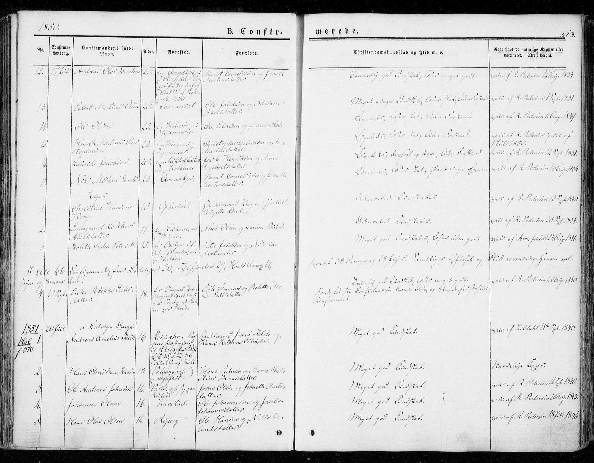 Ministerialprotokoller, klokkerbøker og fødselsregistre - Nordland, SAT/A-1459/872/L1033: Parish register (official) no. 872A08, 1840-1863, p. 313