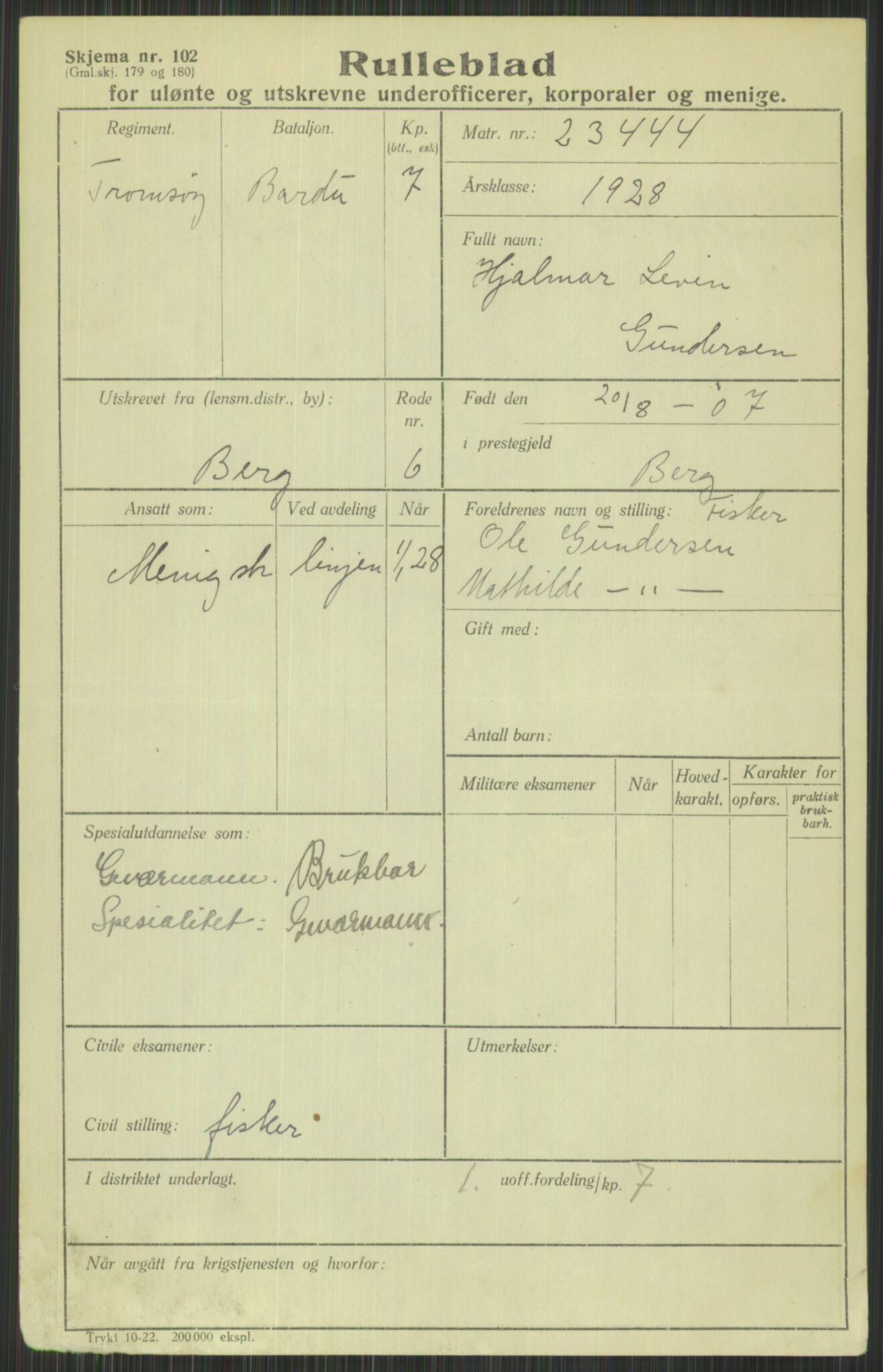 Forsvaret, Troms infanteriregiment nr. 16, AV/RA-RAFA-3146/P/Pa/L0013/0003: Rulleblad / Rulleblad for regimentets menige mannskaper, årsklasse 1928, 1928, p. 153