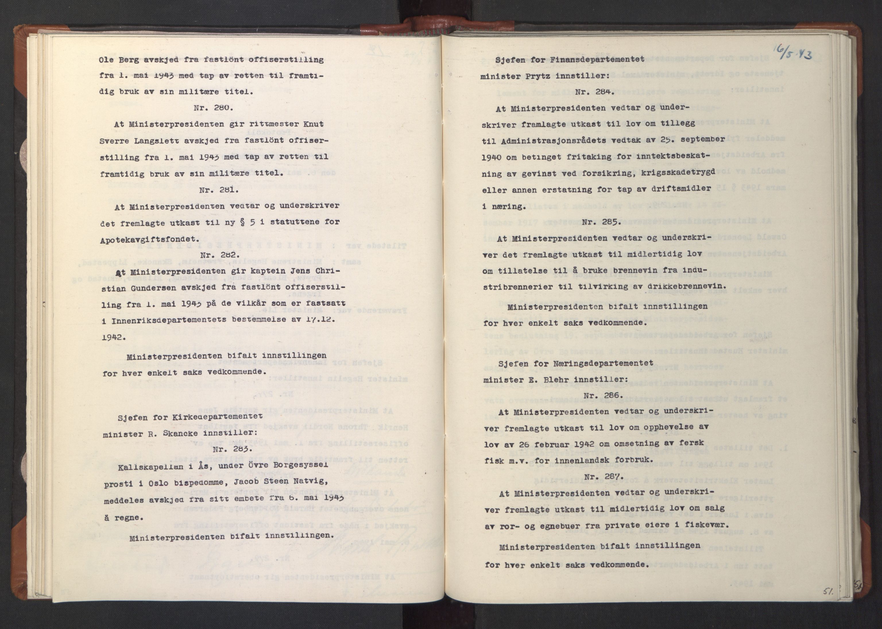 NS-administrasjonen 1940-1945 (Statsrådsekretariatet, de kommisariske statsråder mm), RA/S-4279/D/Da/L0003: Vedtak (Beslutninger) nr. 1-746 og tillegg nr. 1-47 (RA. j.nr. 1394/1944, tilgangsnr. 8/1944, 1943, p. 53