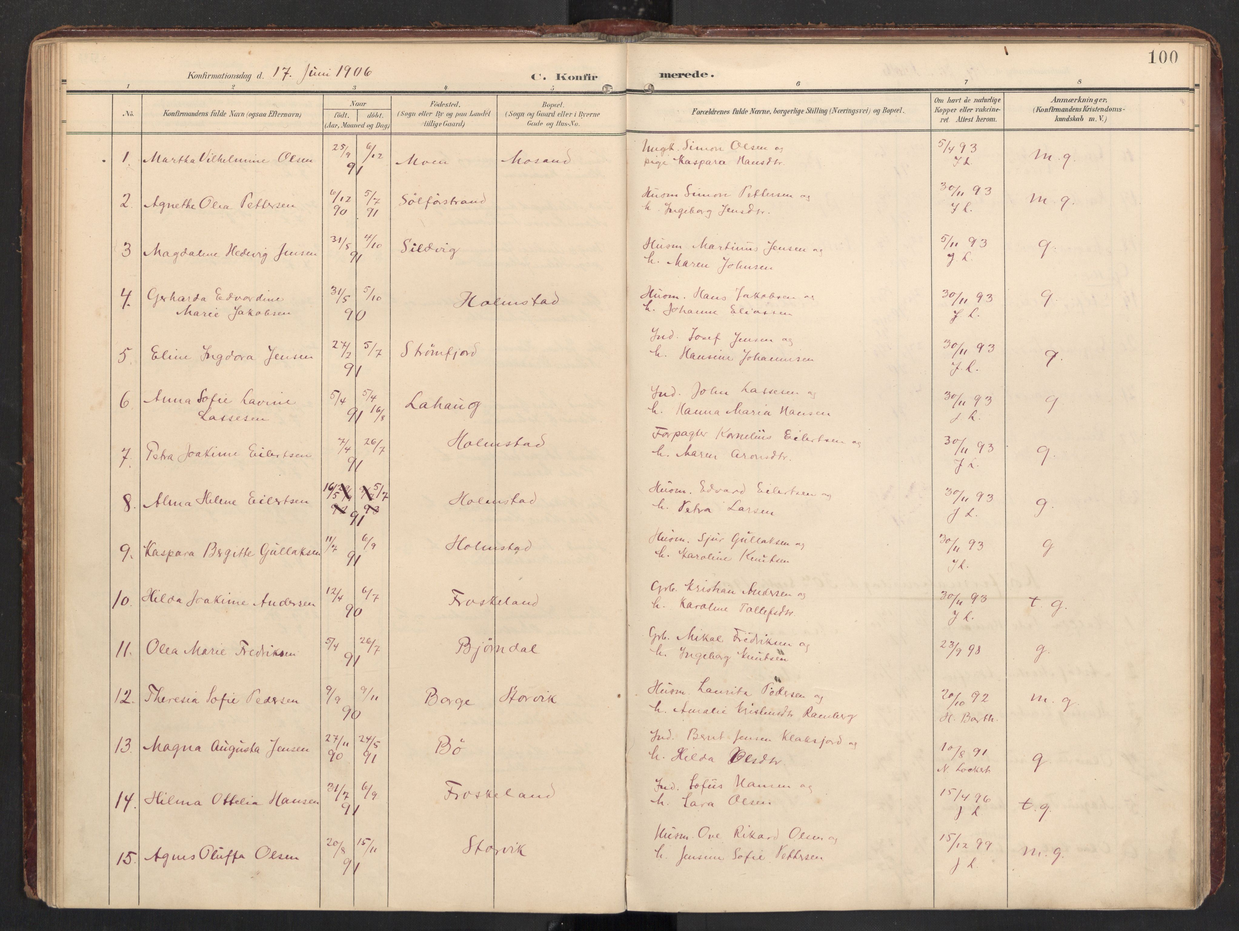 Ministerialprotokoller, klokkerbøker og fødselsregistre - Nordland, SAT/A-1459/890/L1287: Parish register (official) no. 890A02, 1903-1915, p. 100