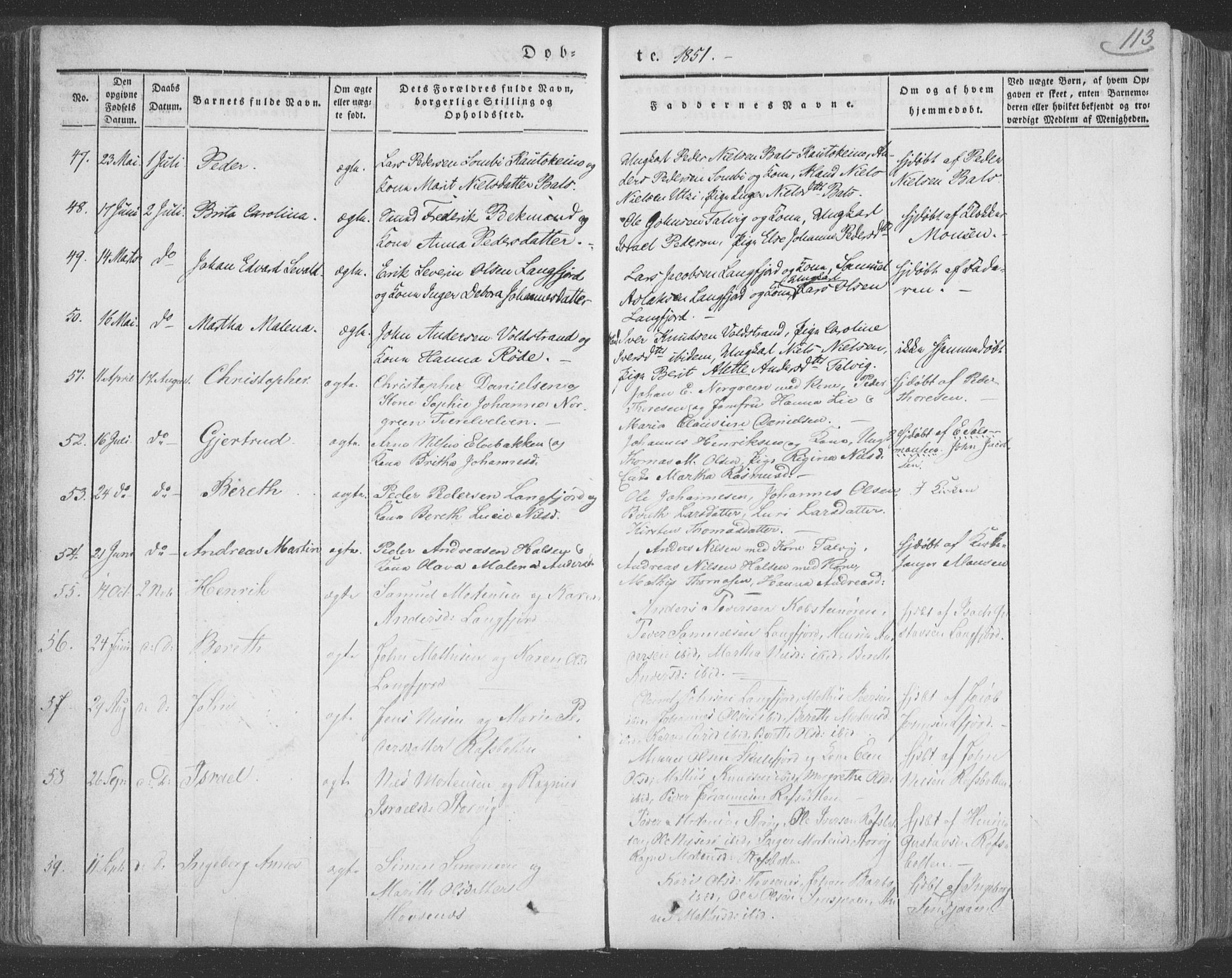 Talvik sokneprestkontor, AV/SATØ-S-1337/H/Ha/L0009kirke: Parish register (official) no. 9, 1837-1852, p. 113