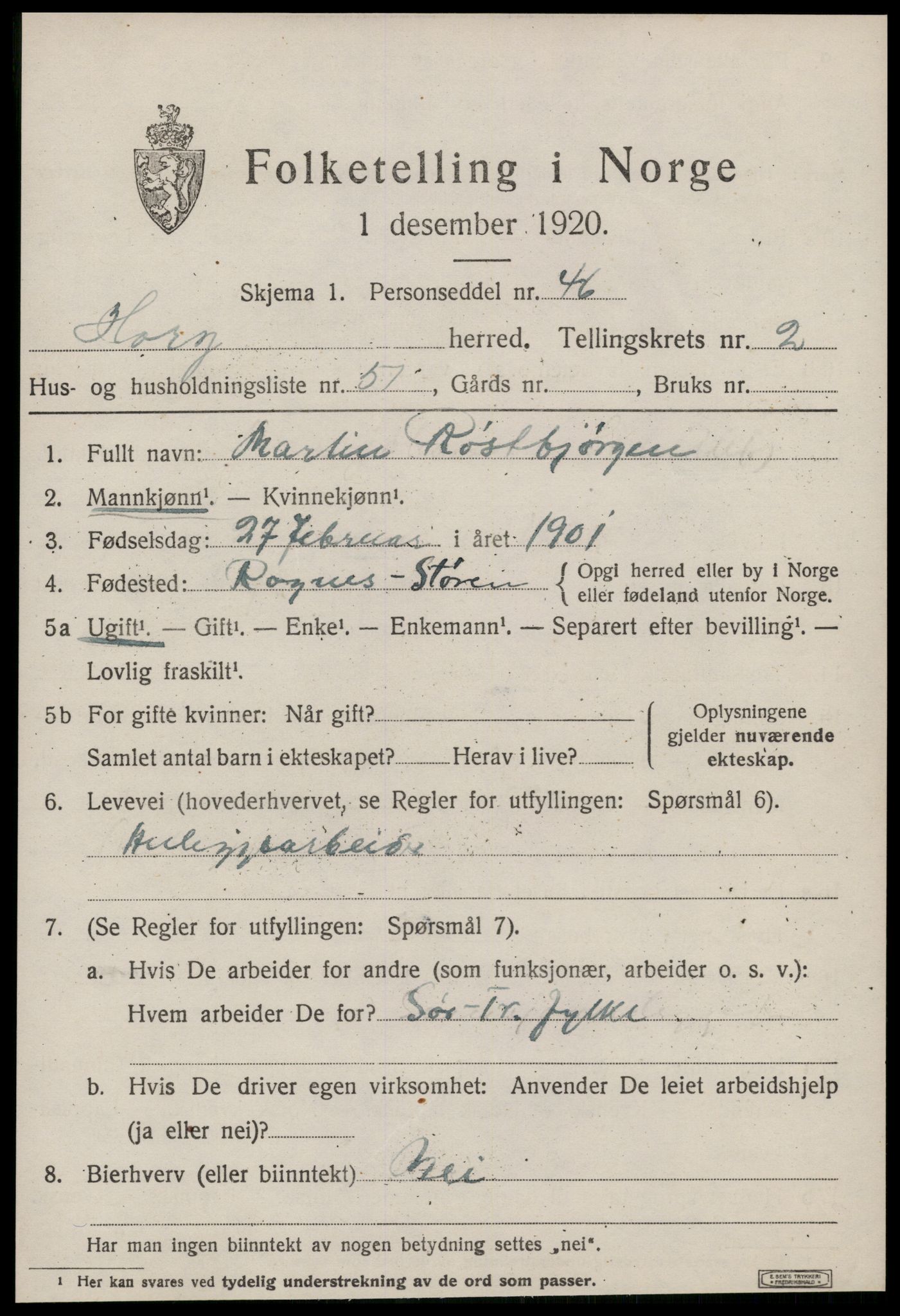 SAT, 1920 census for Horg, 1920, p. 2310