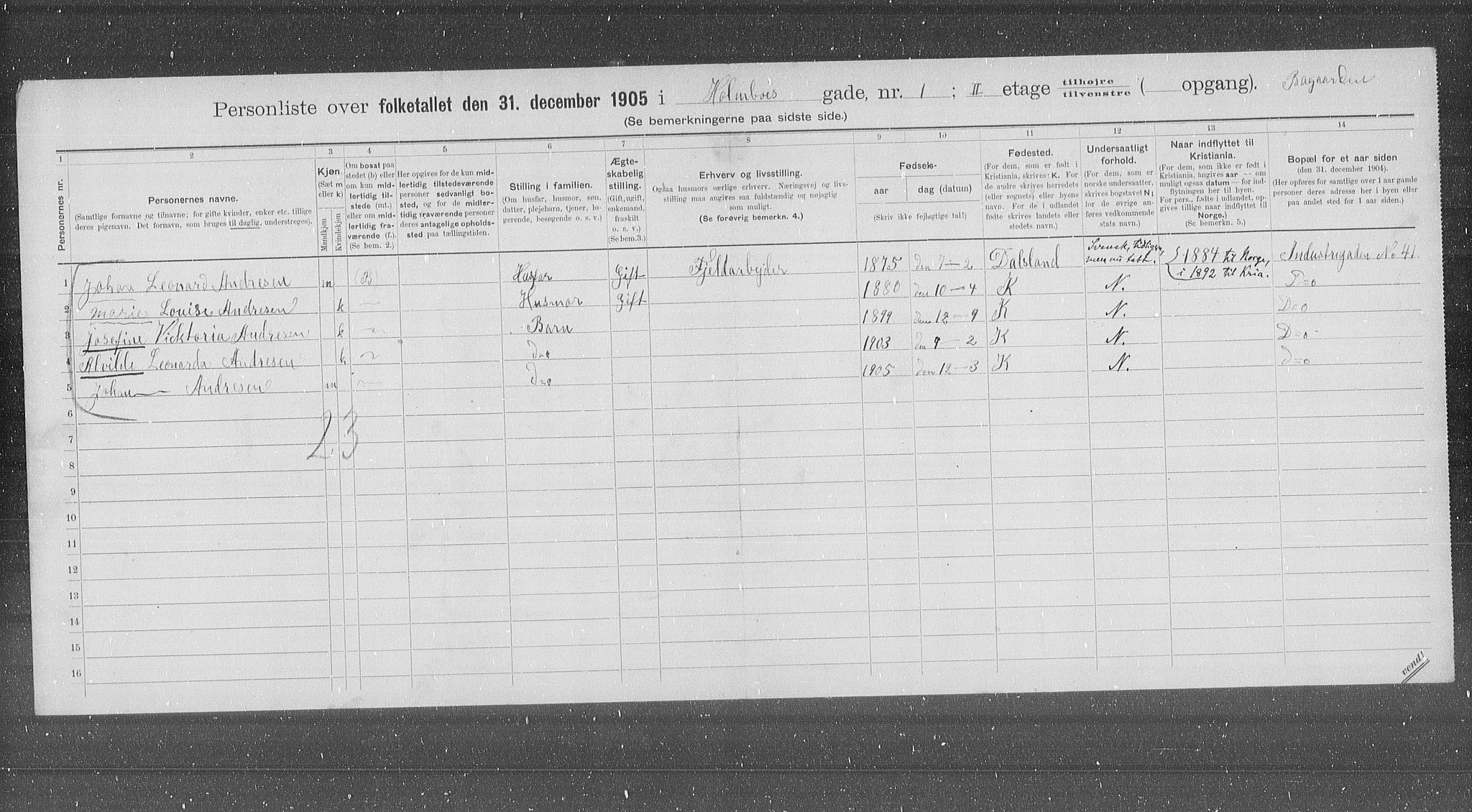 OBA, Municipal Census 1905 for Kristiania, 1905, p. 21191