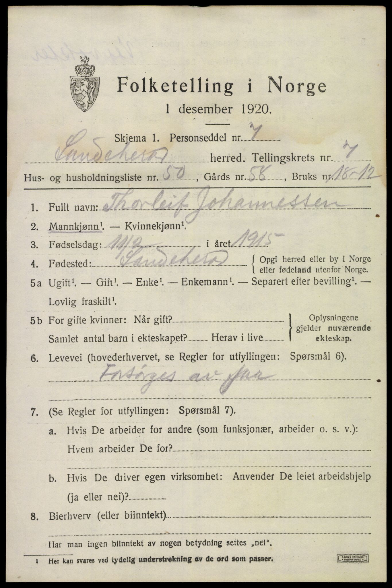 SAKO, 1920 census for Sandeherred, 1920, p. 12528