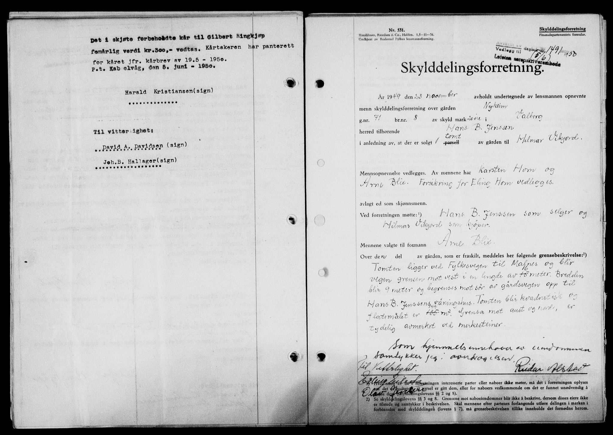 Lofoten sorenskriveri, SAT/A-0017/1/2/2C/L0023a: Mortgage book no. 23a, 1950-1950, Diary no: : 1491/1950