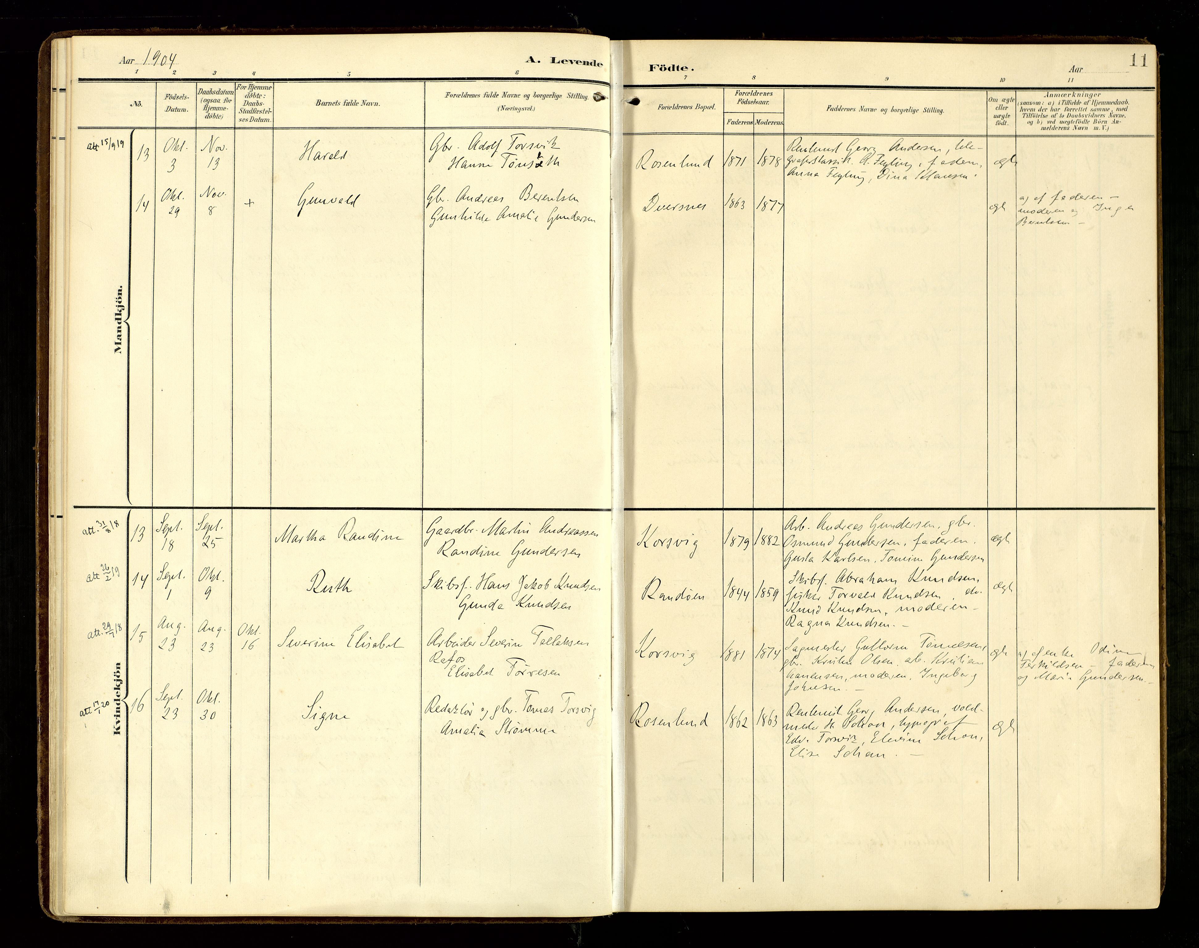 Oddernes sokneprestkontor, AV/SAK-1111-0033/F/Fa/Fab/L0003: Parish register (official) no. A 3, 1903-1916, p. 11