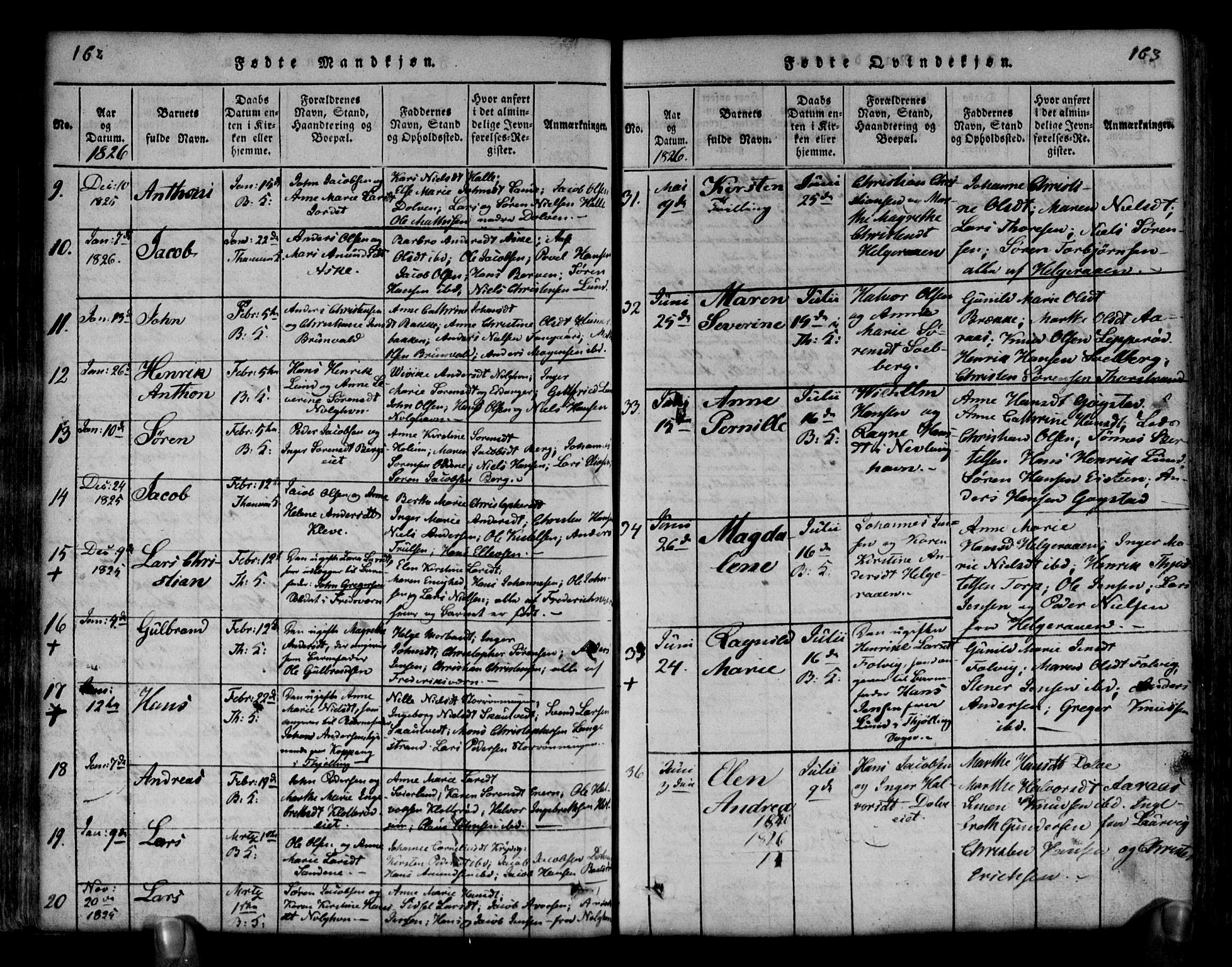 Brunlanes kirkebøker, SAKO/A-342/G/Ga/L0001: Parish register (copy) no. I 1, 1814-1834, p. 162-163