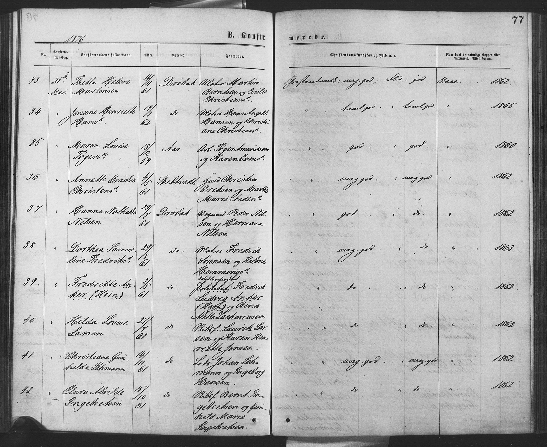 Drøbak prestekontor Kirkebøker, AV/SAO-A-10142a/F/Fa/L0003: Parish register (official) no. I 3, 1871-1877, p. 77