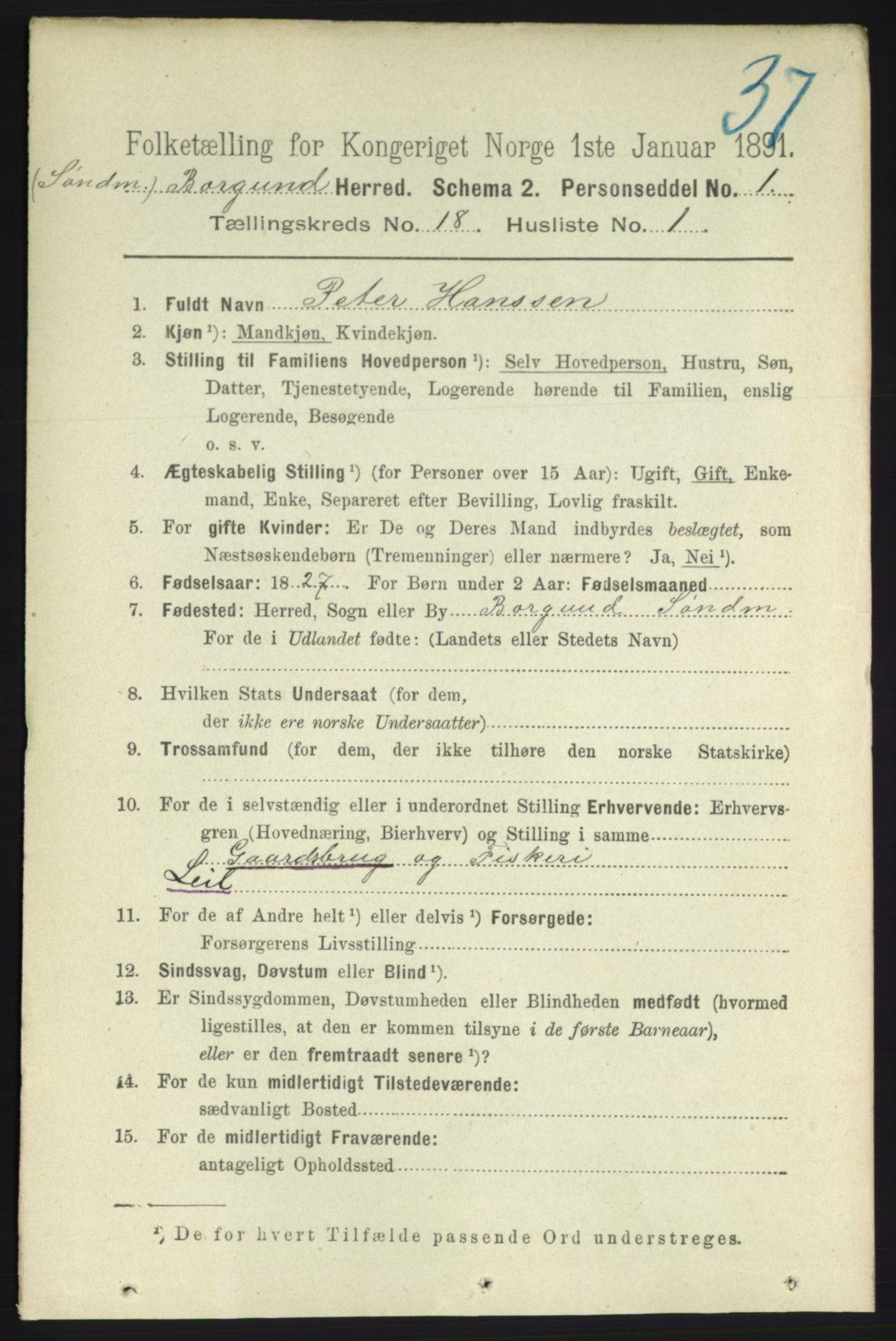 RA, 1891 census for 1531 Borgund, 1891, p. 5489