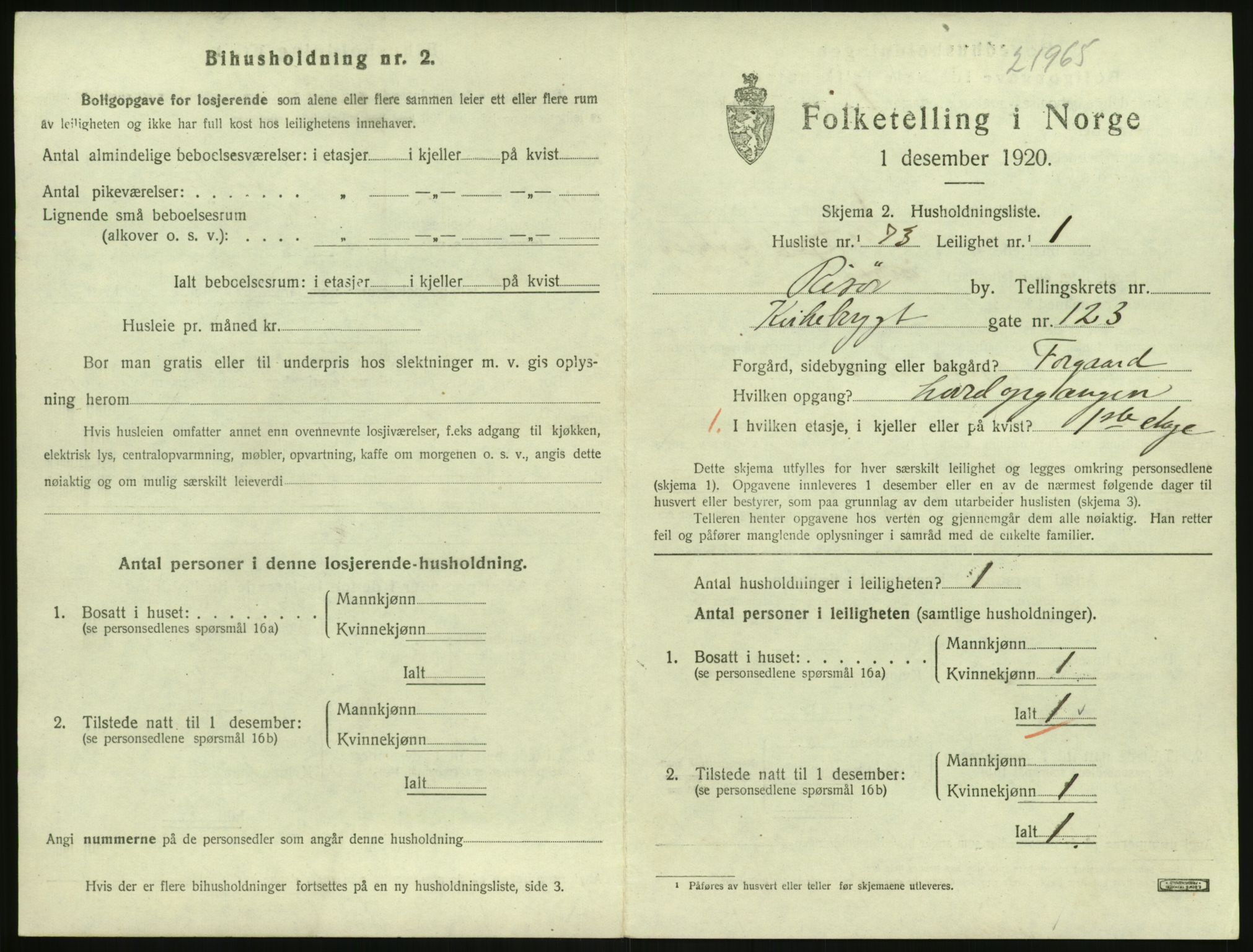 SAK, 1920 census for Risør, 1920, p. 2165