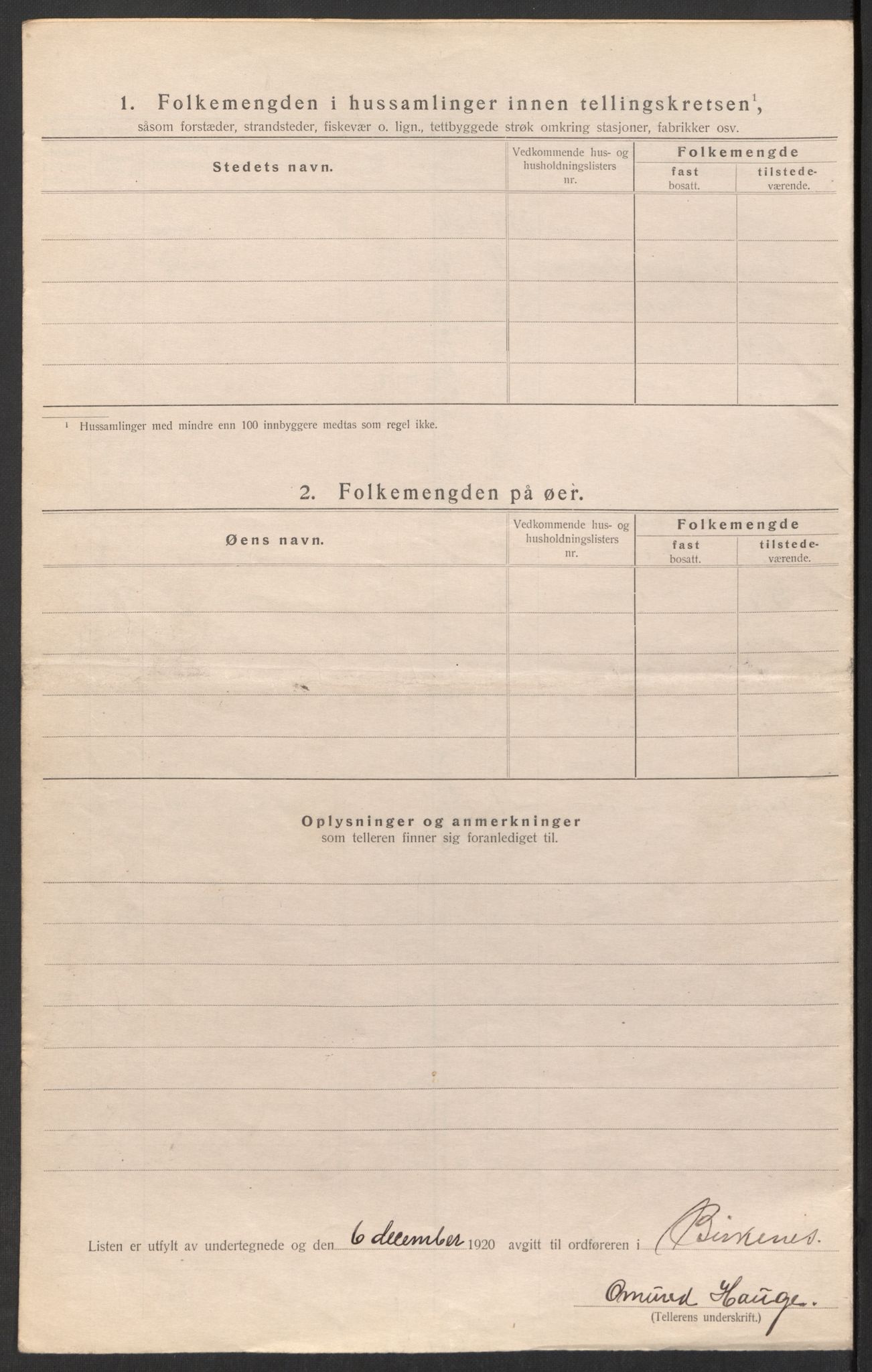 SAK, 1920 census for Birkenes, 1920, p. 30