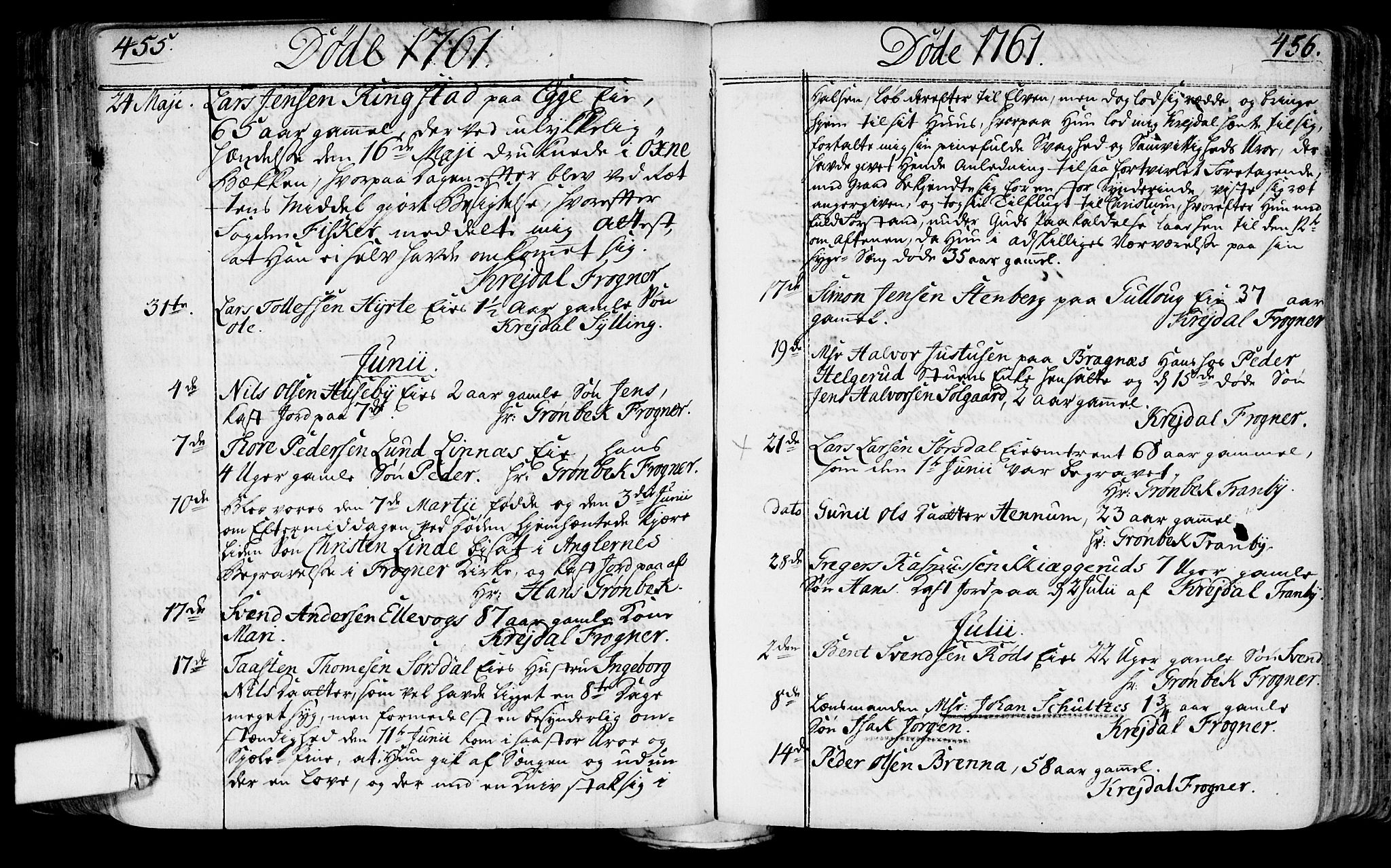 Lier kirkebøker, AV/SAKO-A-230/F/Fa/L0004: Parish register (official) no. I 4, 1749-1764, p. 455-456