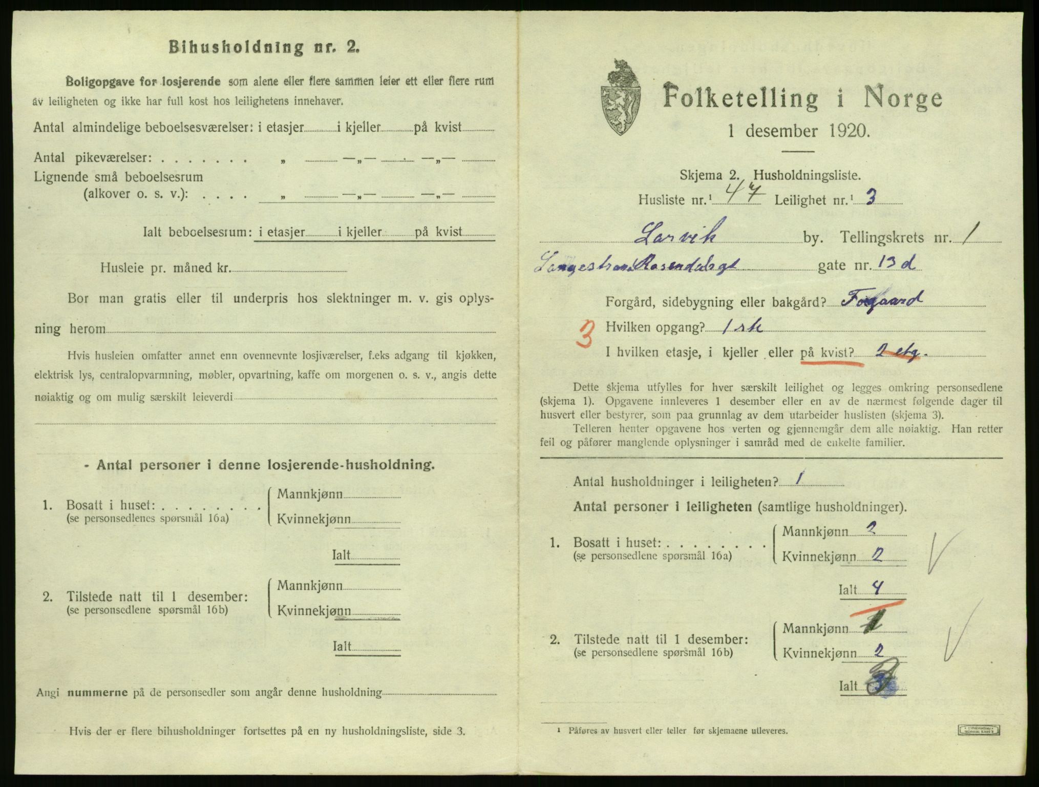 SAKO, 1920 census for Larvik, 1920, p. 3184