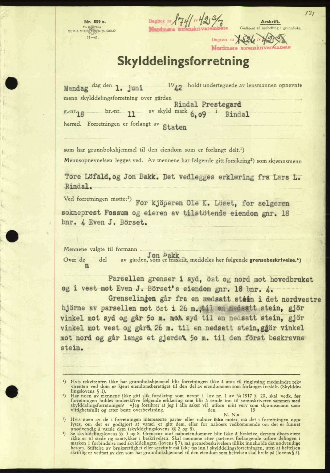 Nordmøre sorenskriveri, AV/SAT-A-4132/1/2/2Ca: Mortgage book no. A93, 1942-1942, Diary no: : 1741/1942