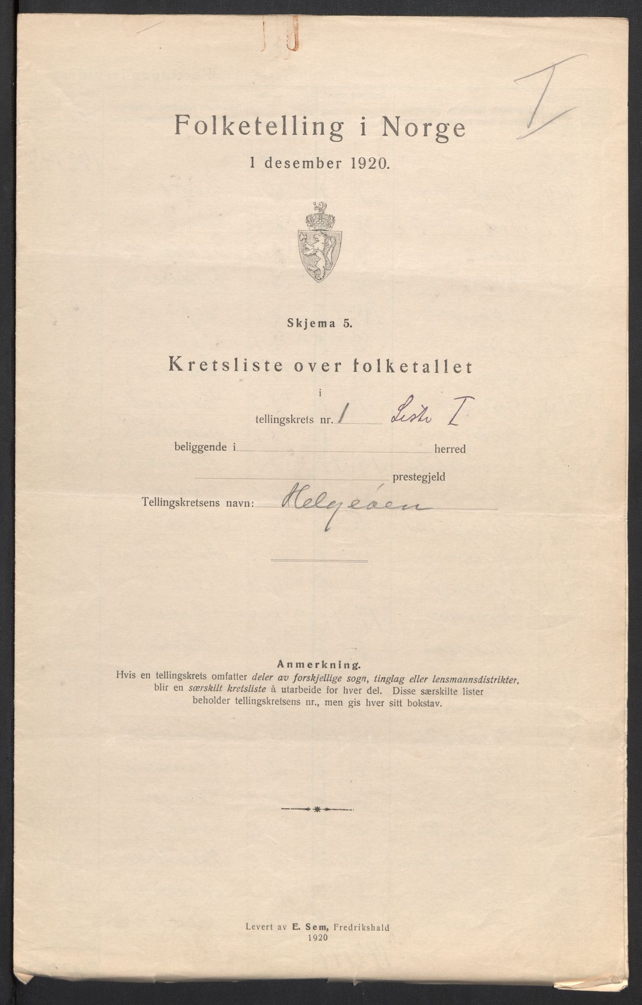 SAH, 1920 census for Nes (Hedmark), 1920, p. 7