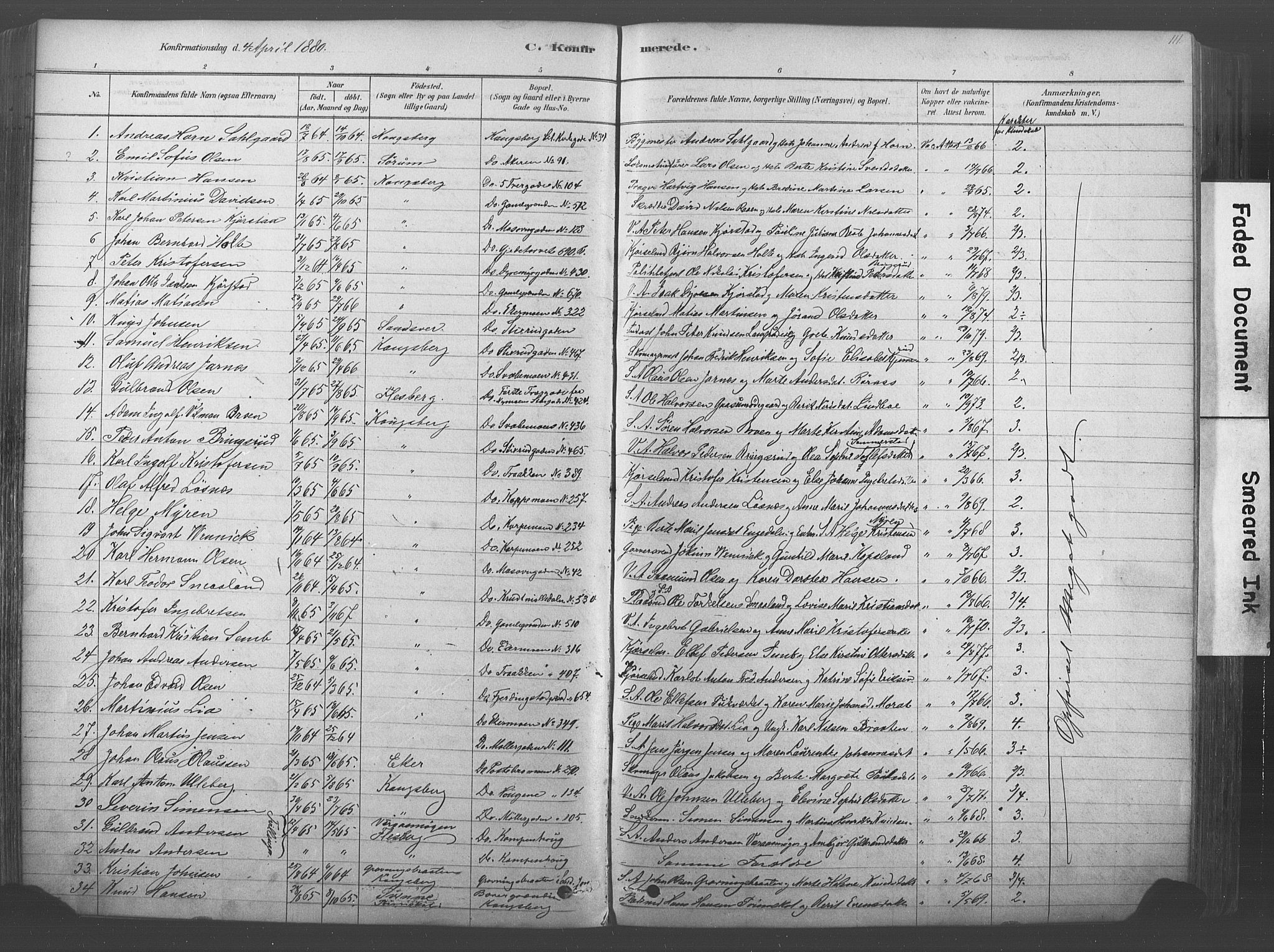 Kongsberg kirkebøker, SAKO/A-22/F/Fb/L0001: Parish register (official) no. II 1, 1878-1886, p. 111