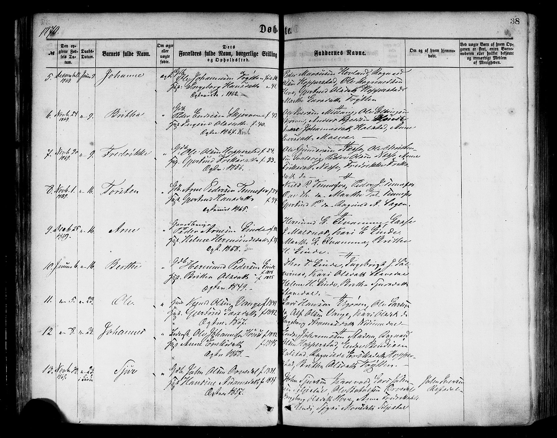 Vik sokneprestembete, AV/SAB-A-81501/H/Haa/Haaa/L0009: Parish register (official) no. A 9, 1866-1877, p. 38