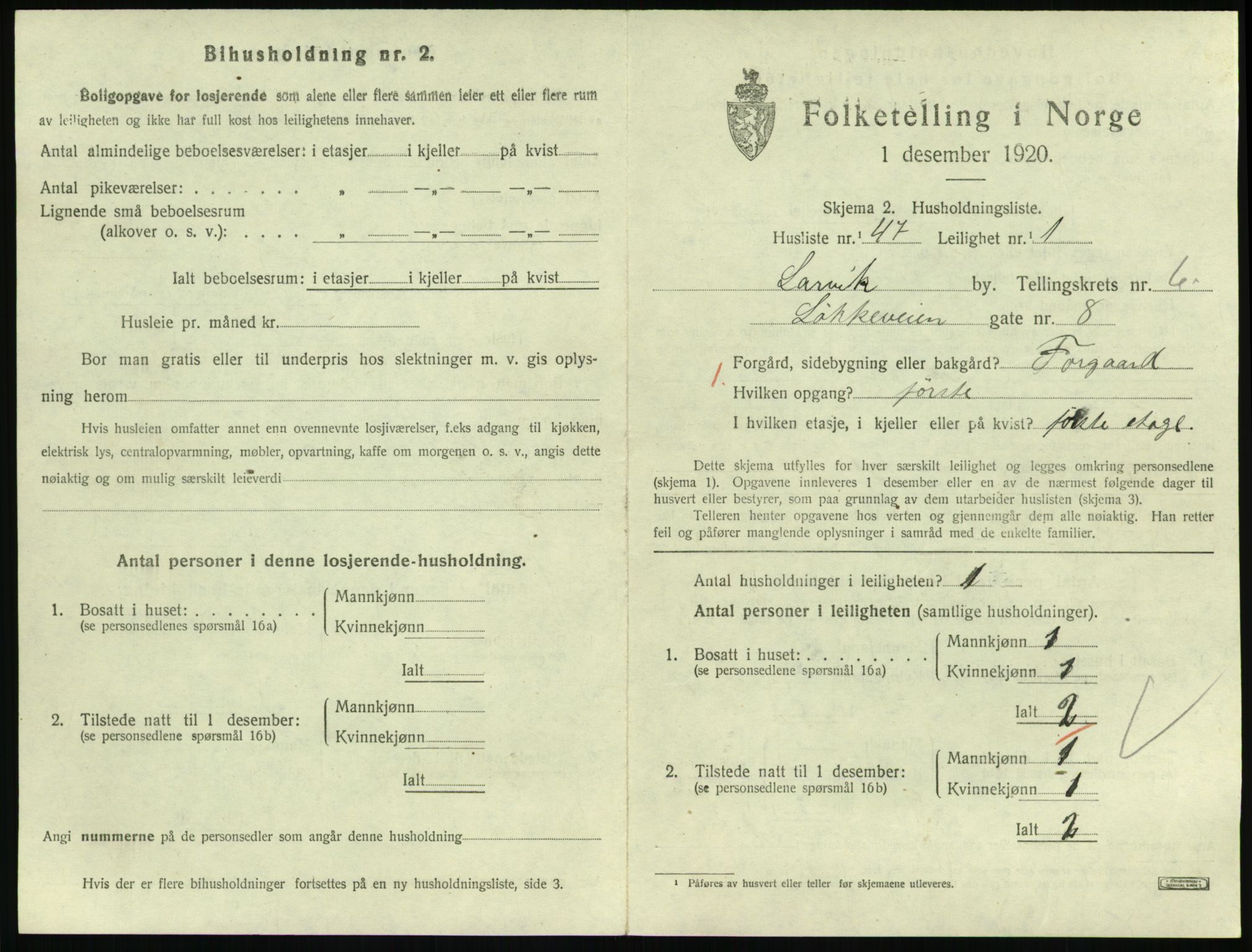 SAKO, 1920 census for Larvik, 1920, p. 5558