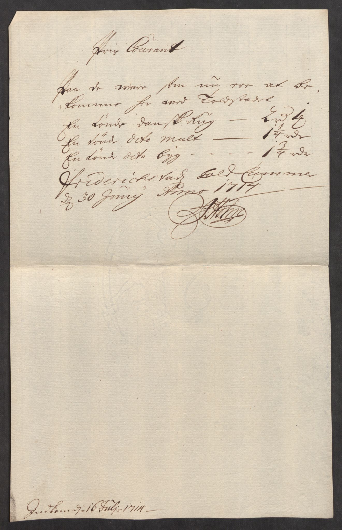 Rentekammeret inntil 1814, Realistisk ordnet avdeling, RA/EA-4070/Oe/L0001: [Ø1]: Priskuranter, 1712-1739, p. 37