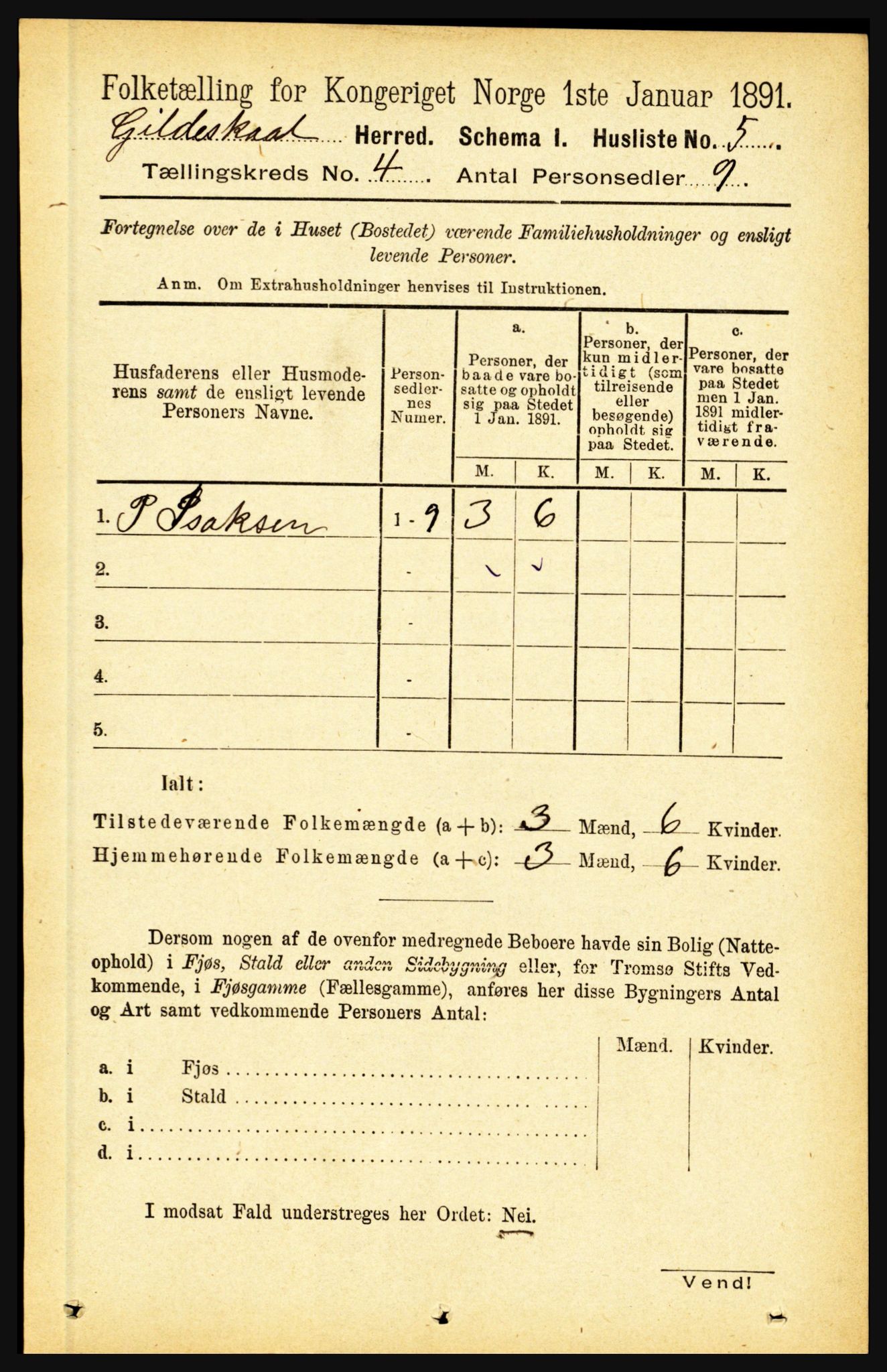 RA, 1891 census for 1838 Gildeskål, 1891, p. 1003