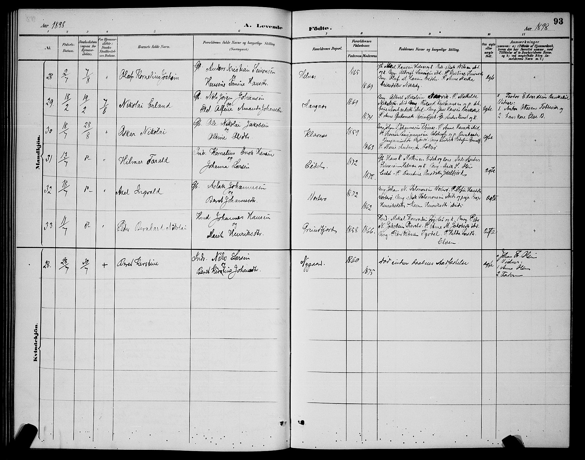 Skjervøy sokneprestkontor, AV/SATØ-S-1300/H/Ha/Hab/L0007klokker: Parish register (copy) no. 7, 1889-1899, p. 93
