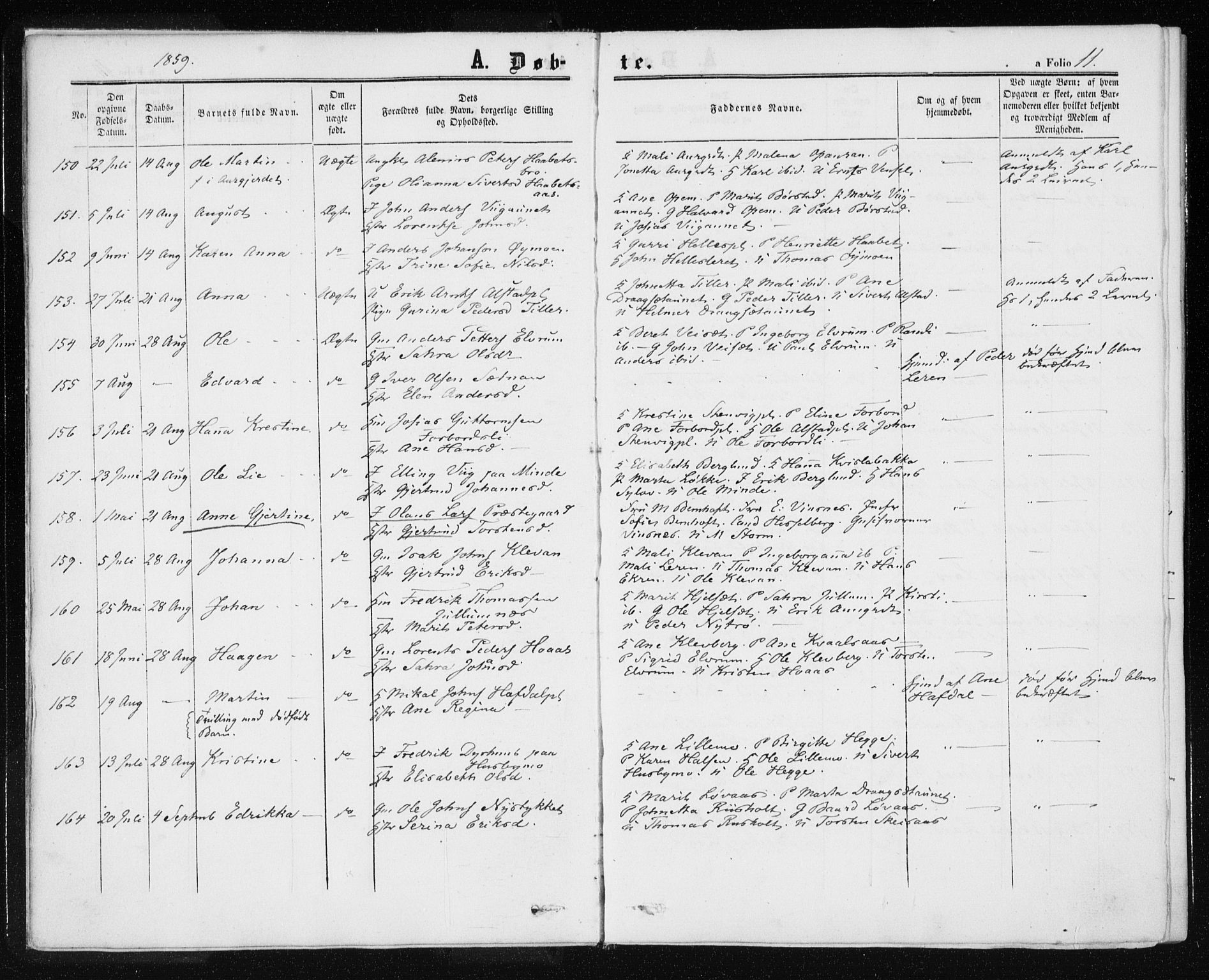 Ministerialprotokoller, klokkerbøker og fødselsregistre - Nord-Trøndelag, AV/SAT-A-1458/709/L0075: Parish register (official) no. 709A15, 1859-1870, p. 11