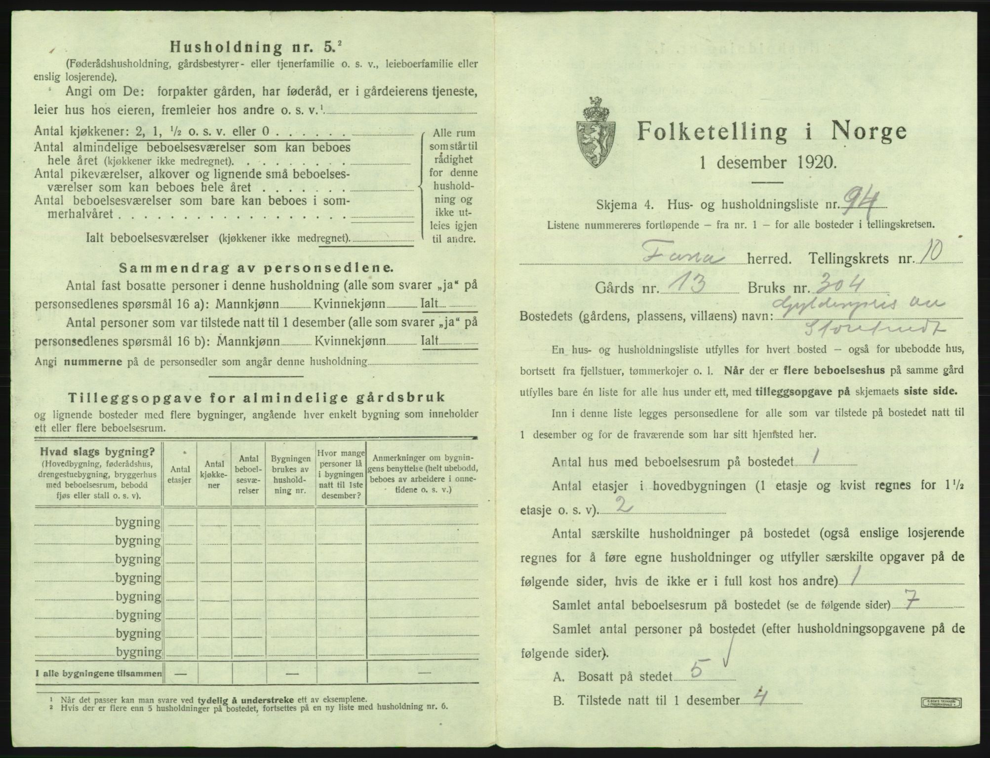 SAB, 1920 census for Fana, 1920, p. 1991