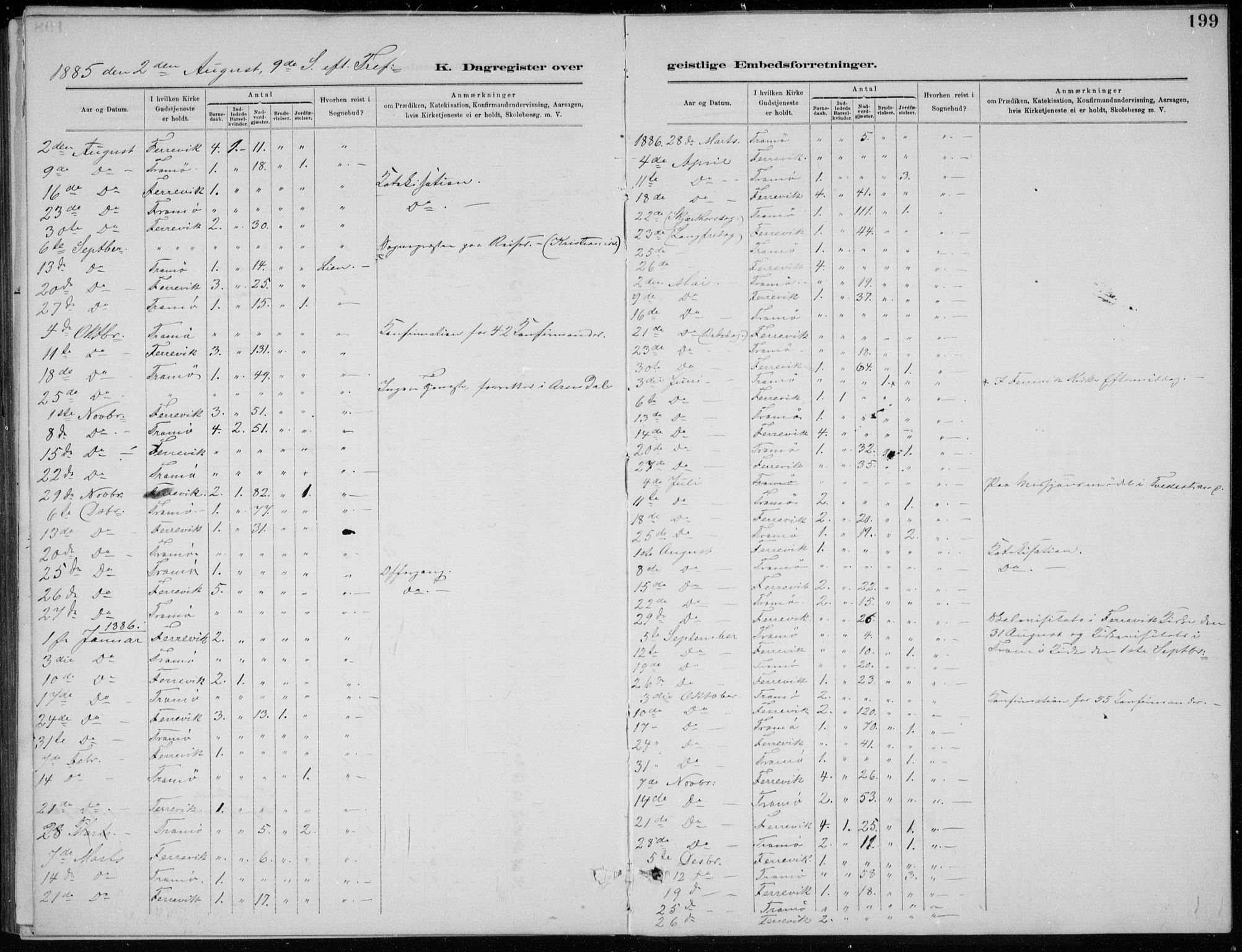 Tromøy sokneprestkontor, SAK/1111-0041/F/Fb/L0005: Parish register (copy) no. B 5, 1877-1891, p. 199