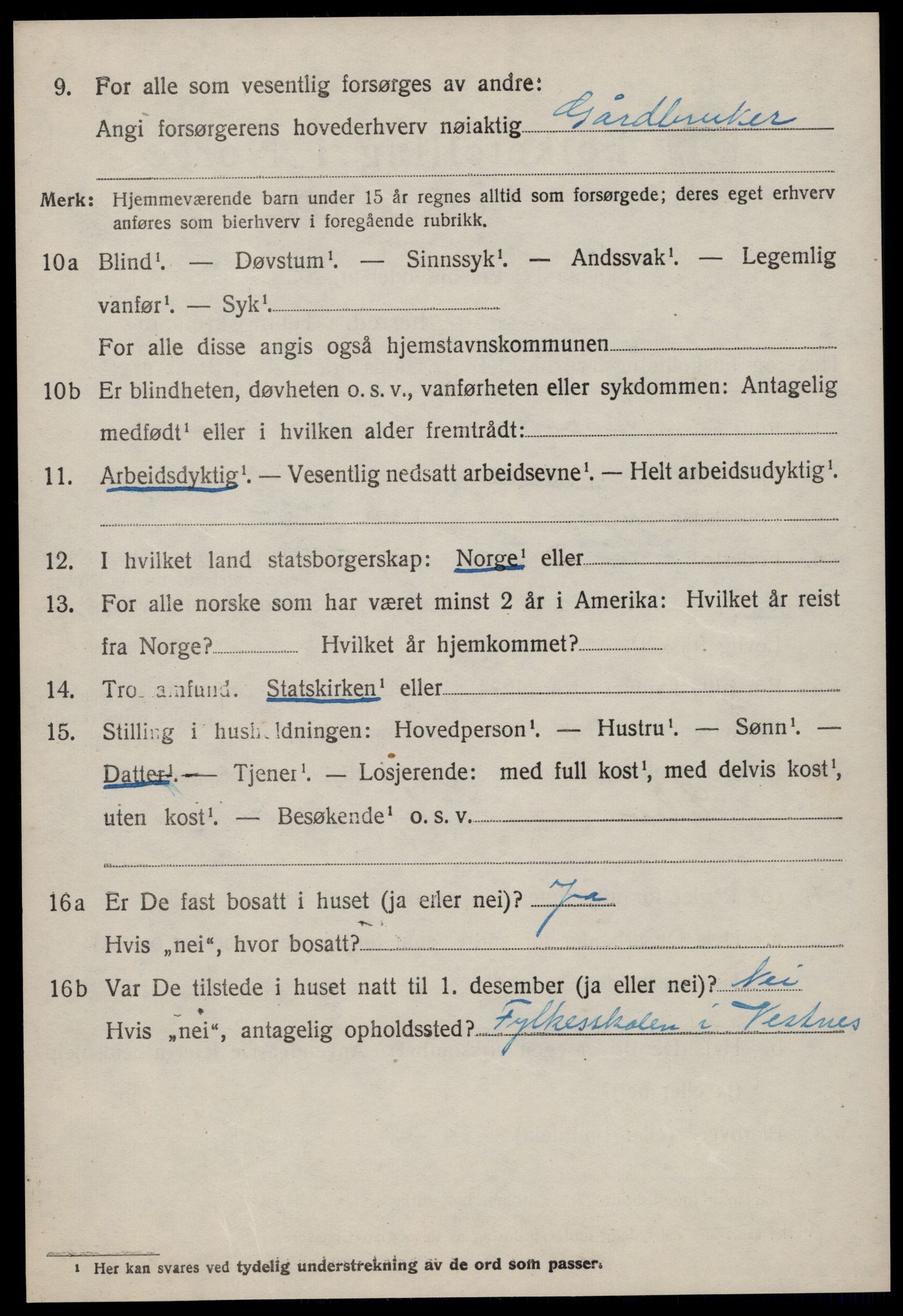 SAT, 1920 census for Vestnes, 1920, p. 3884