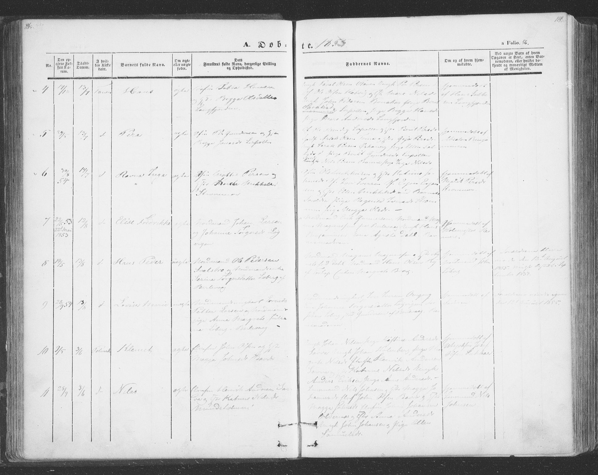 Tana sokneprestkontor, AV/SATØ-S-1334/H/Ha/L0001kirke: Parish register (official) no. 1, 1846-1861, p. 56