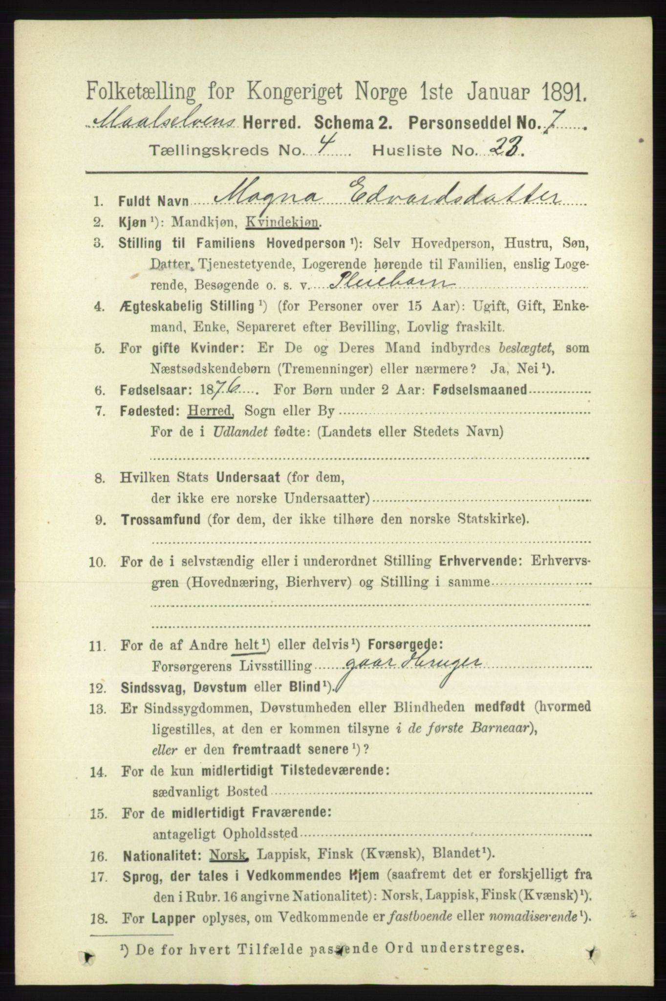RA, 1891 census for 1924 Målselv, 1891, p. 1243