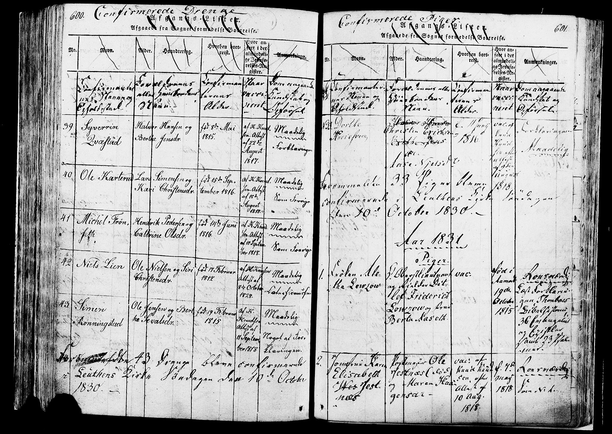 Løten prestekontor, SAH/PREST-022/K/Ka/L0005: Parish register (official) no. 5, 1814-1832, p. 600-601