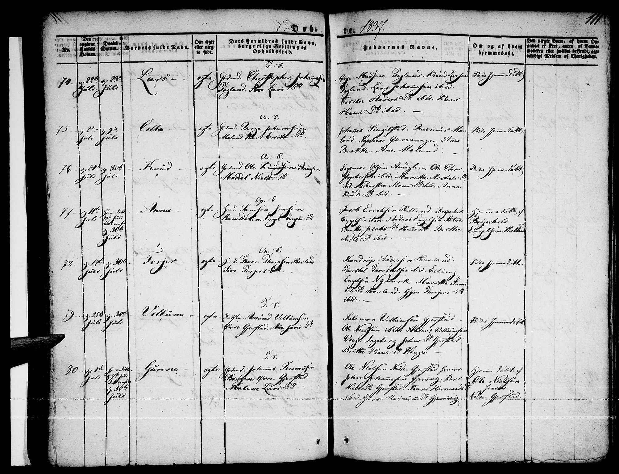 Tysnes sokneprestembete, AV/SAB-A-78601/H/Haa: Parish register (official) no. A 8, 1826-1837, p. 111