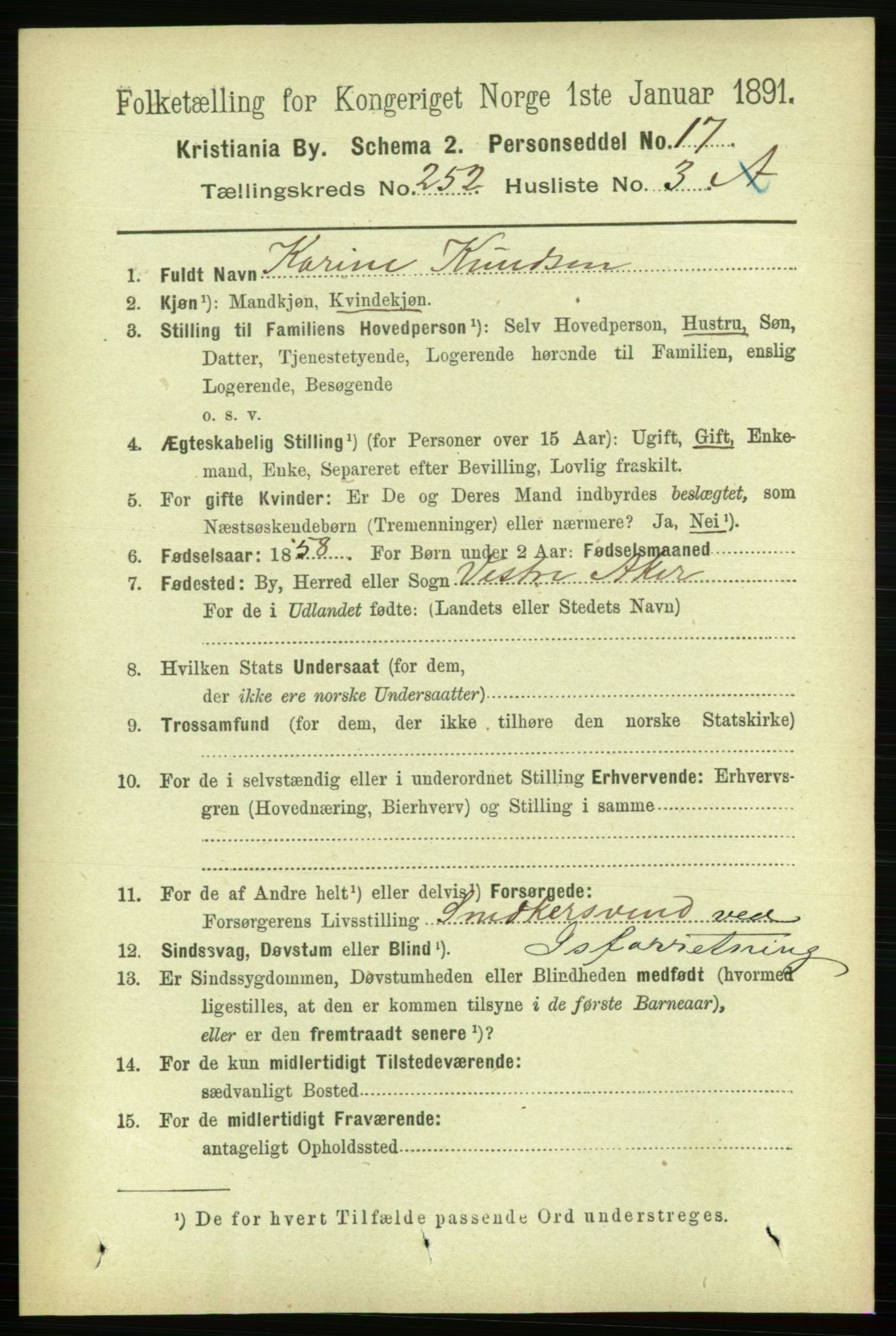 RA, 1891 census for 0301 Kristiania, 1891, p. 153399