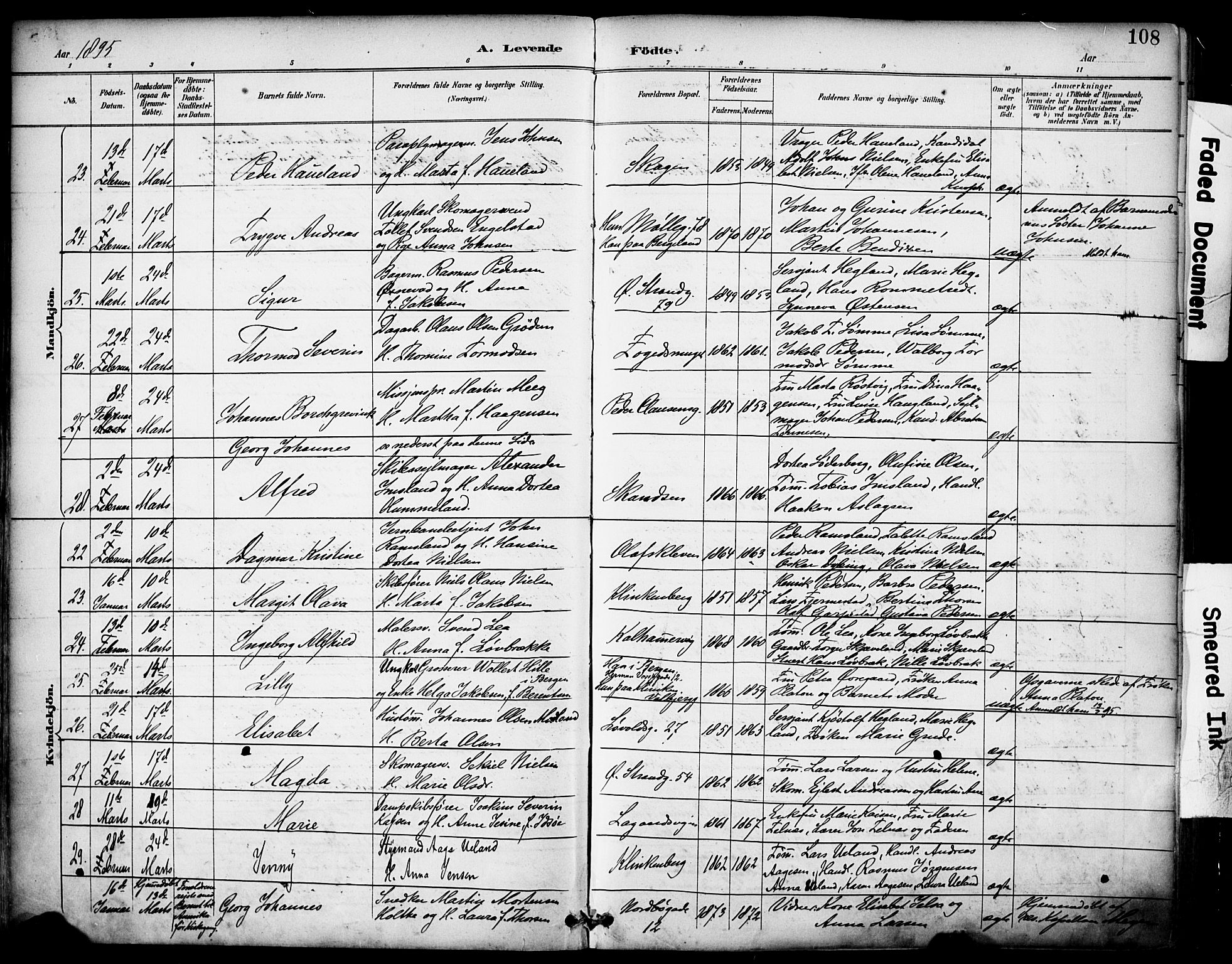 Domkirken sokneprestkontor, SAST/A-101812/001/30/30BA/L0030: Parish register (official) no. A 29, 1889-1902, p. 108
