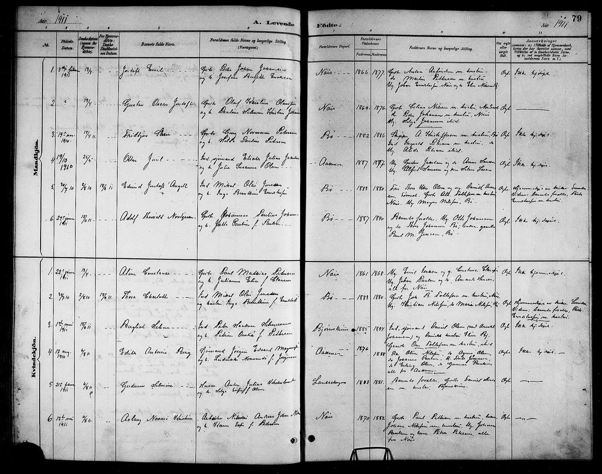 Ministerialprotokoller, klokkerbøker og fødselsregistre - Nordland, AV/SAT-A-1459/898/L1427: Parish register (copy) no. 898C02, 1887-1917, p. 79