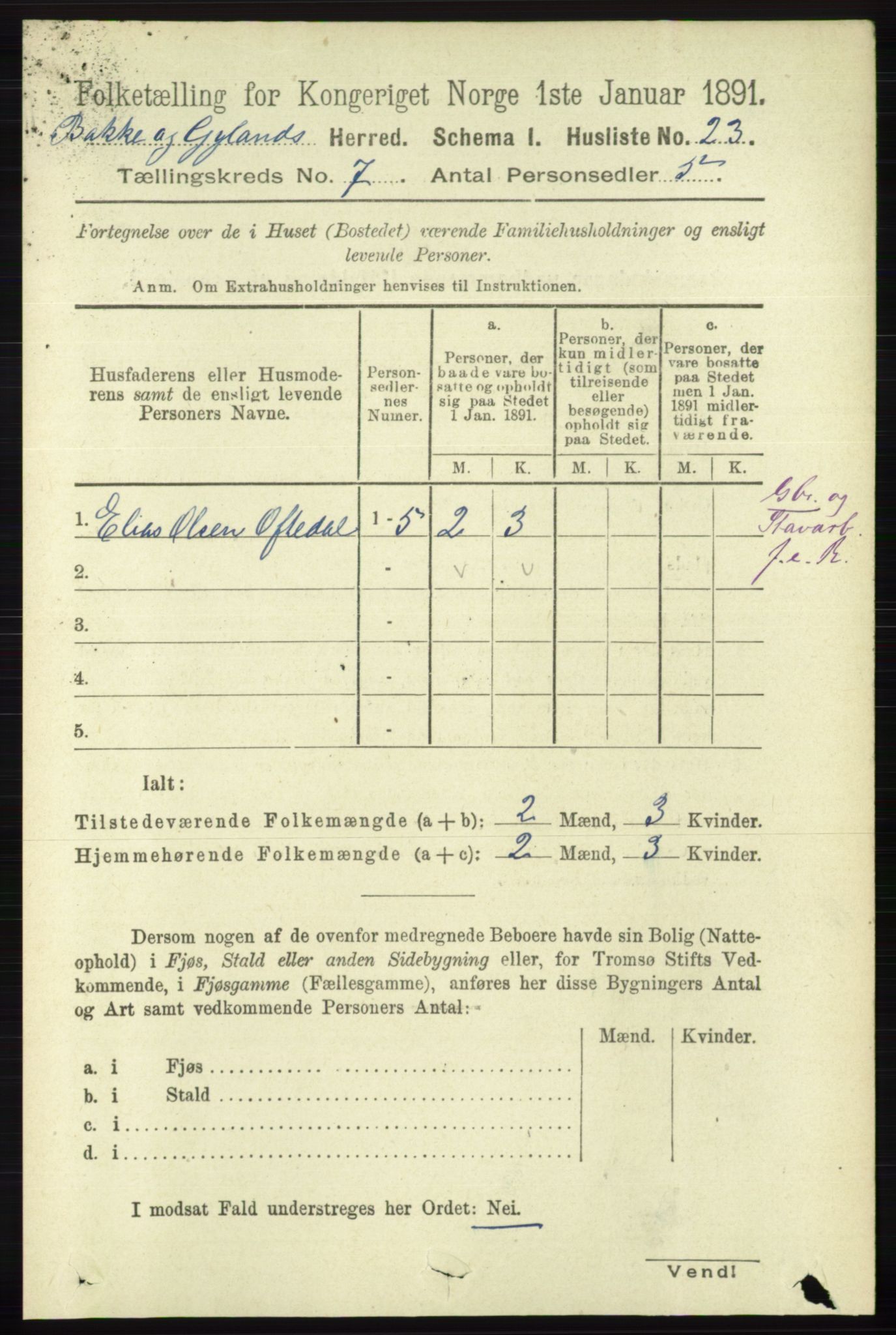 RA, 1891 census for 1045 Bakke, 1891, p. 1298