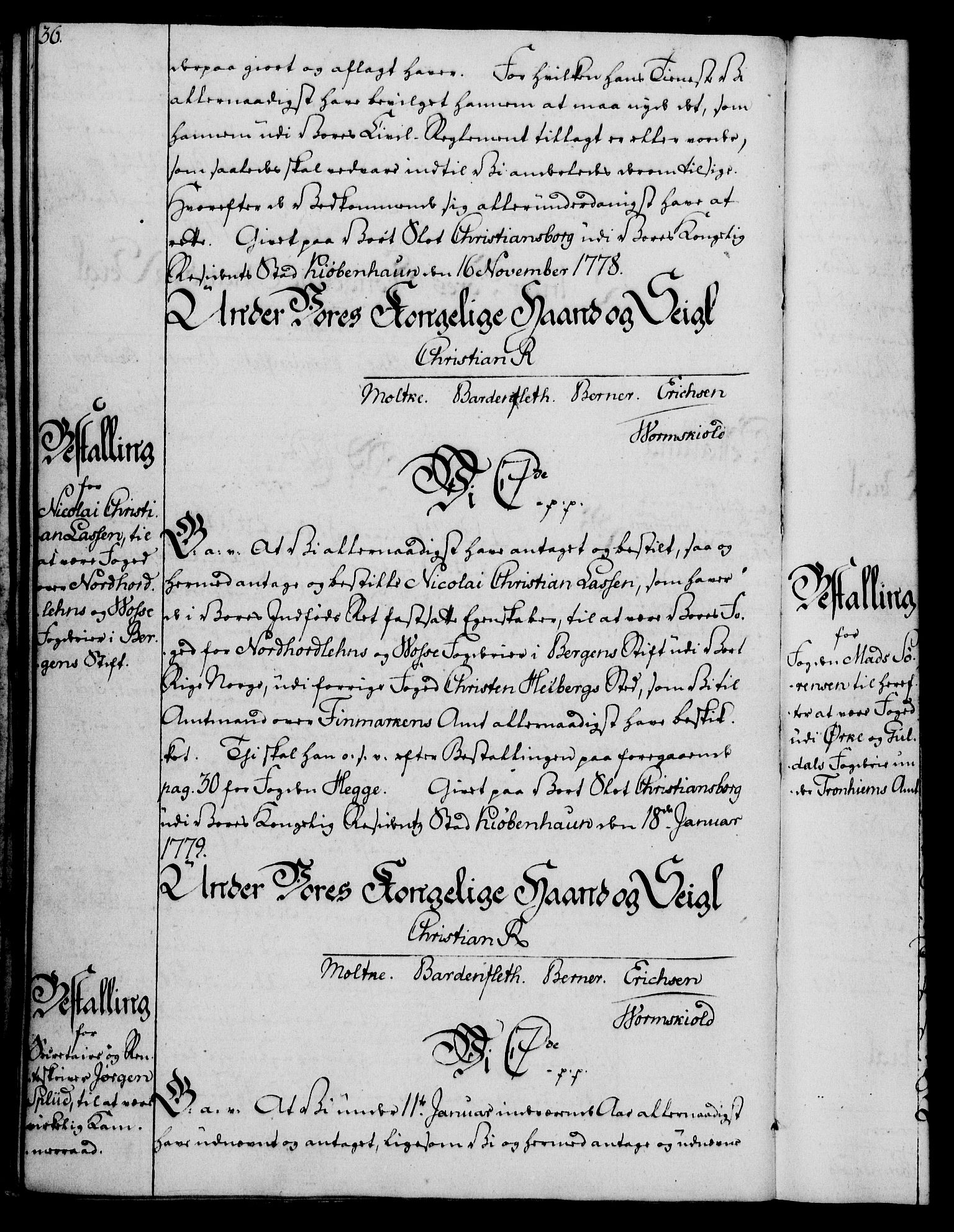 Rentekammeret, Kammerkanselliet, AV/RA-EA-3111/G/Gg/Gge/L0006: Norsk bestallingsprotokoll med register (merket RK 53.30), 1773-1814, p. 36