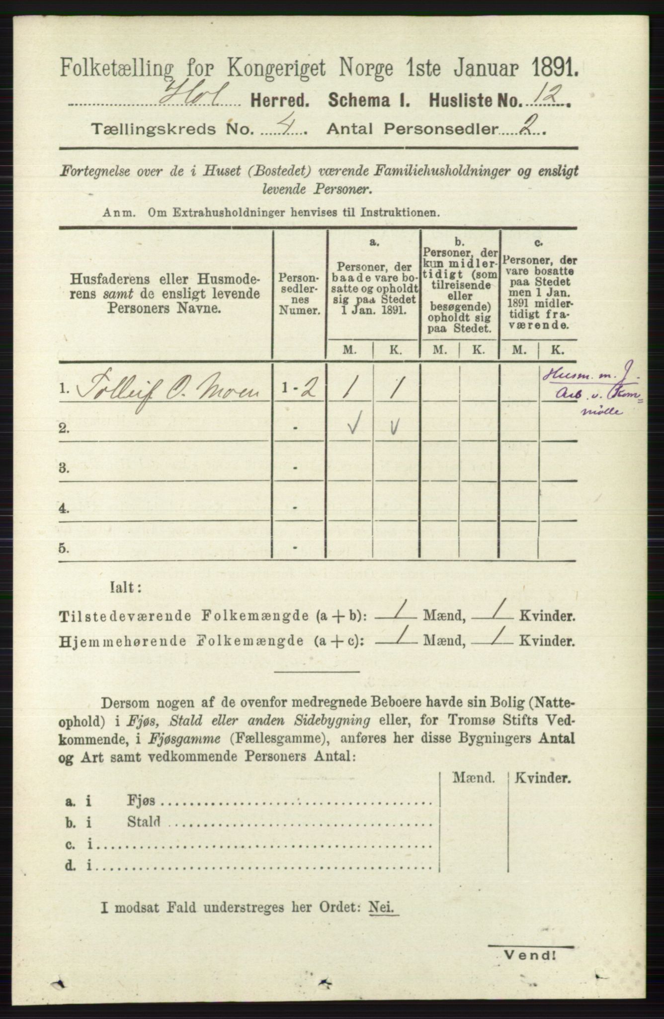 RA, 1891 census for 0620 Hol, 1891, p. 1237