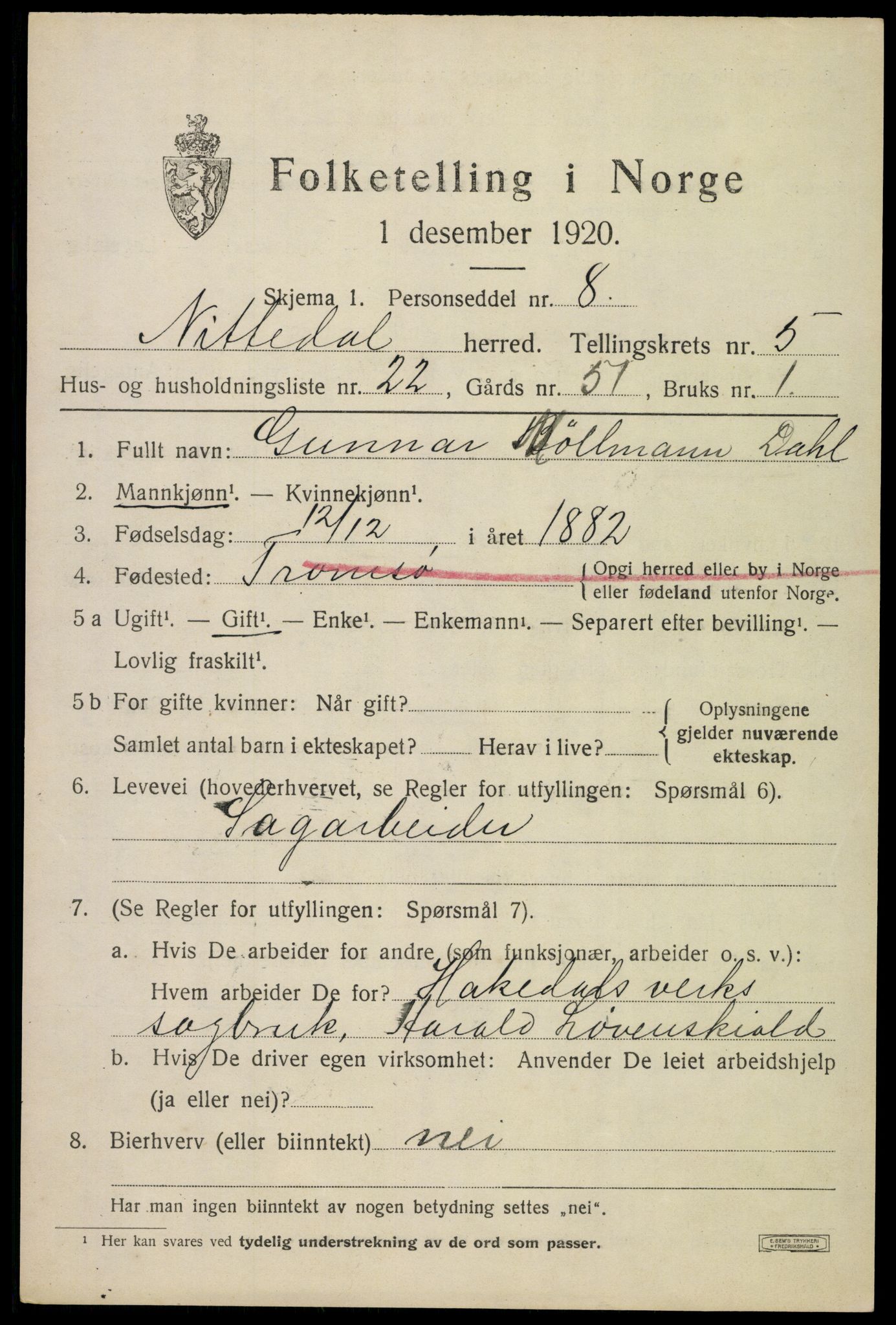 SAO, 1920 census for Nittedal, 1920, p. 6730